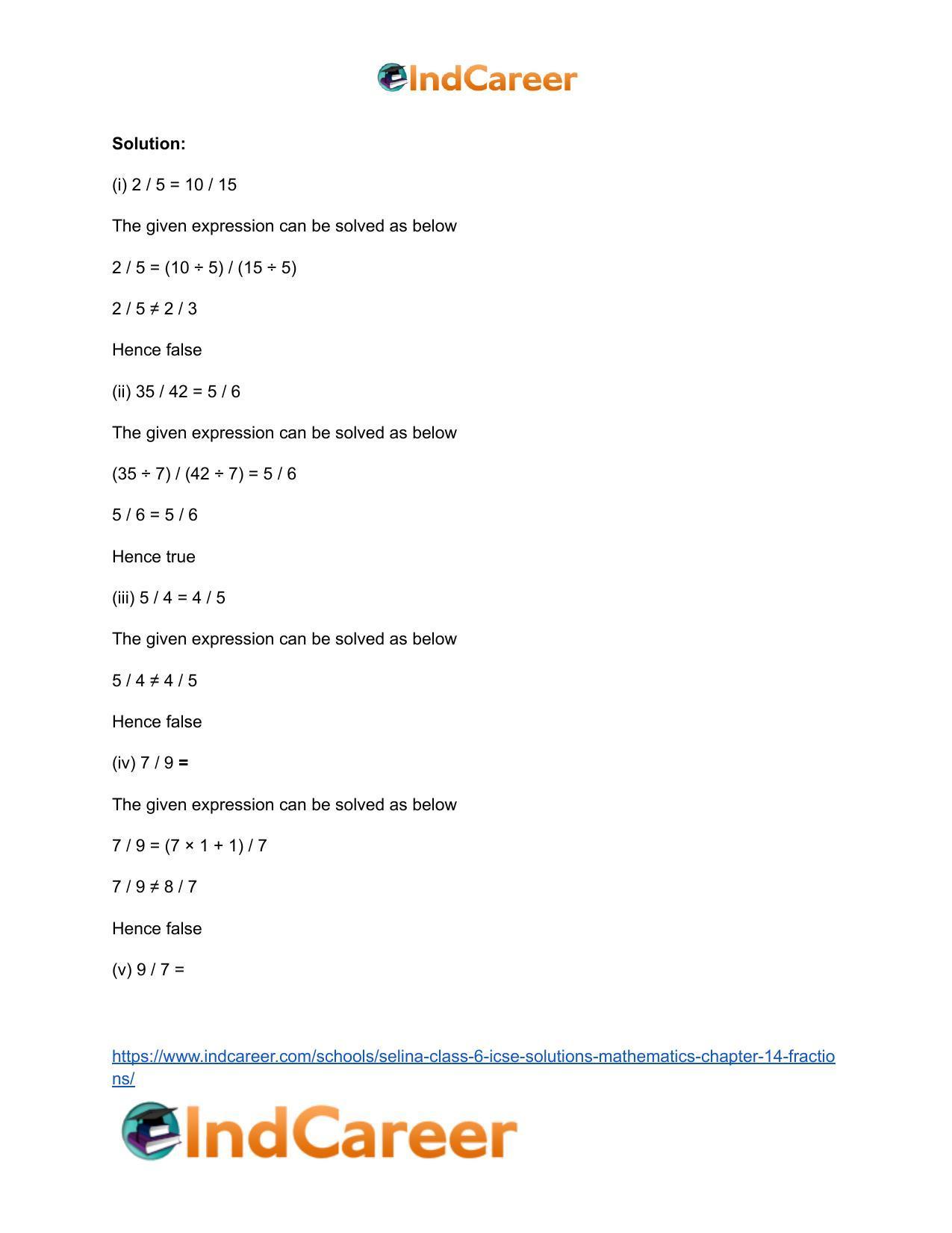 Selina Class 6 ICSE Solutions Mathematics : Chapter 14- Fractions - Page 11
