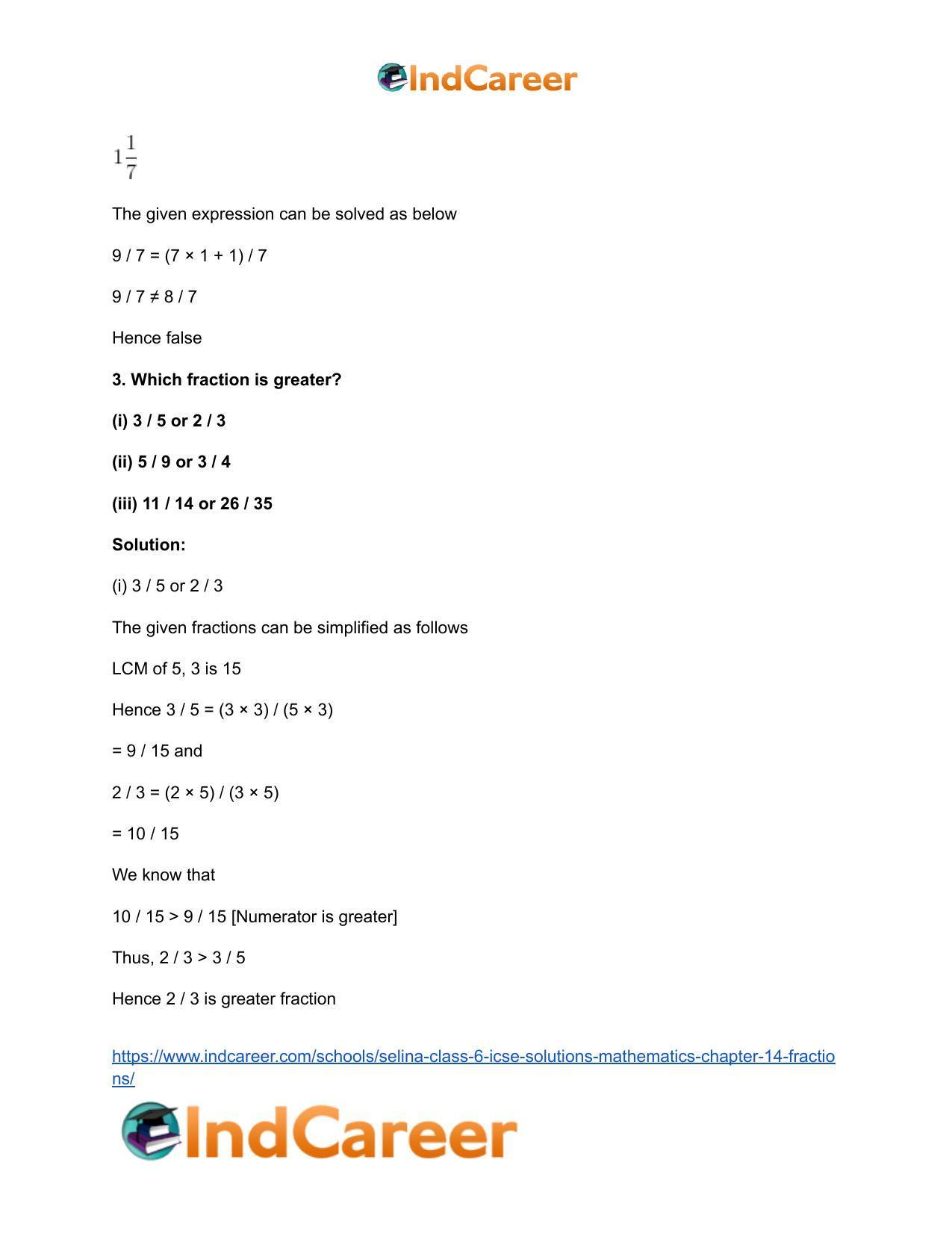 Selina Class 6 ICSE Solutions Mathematics : Chapter 14- Fractions - Page 12