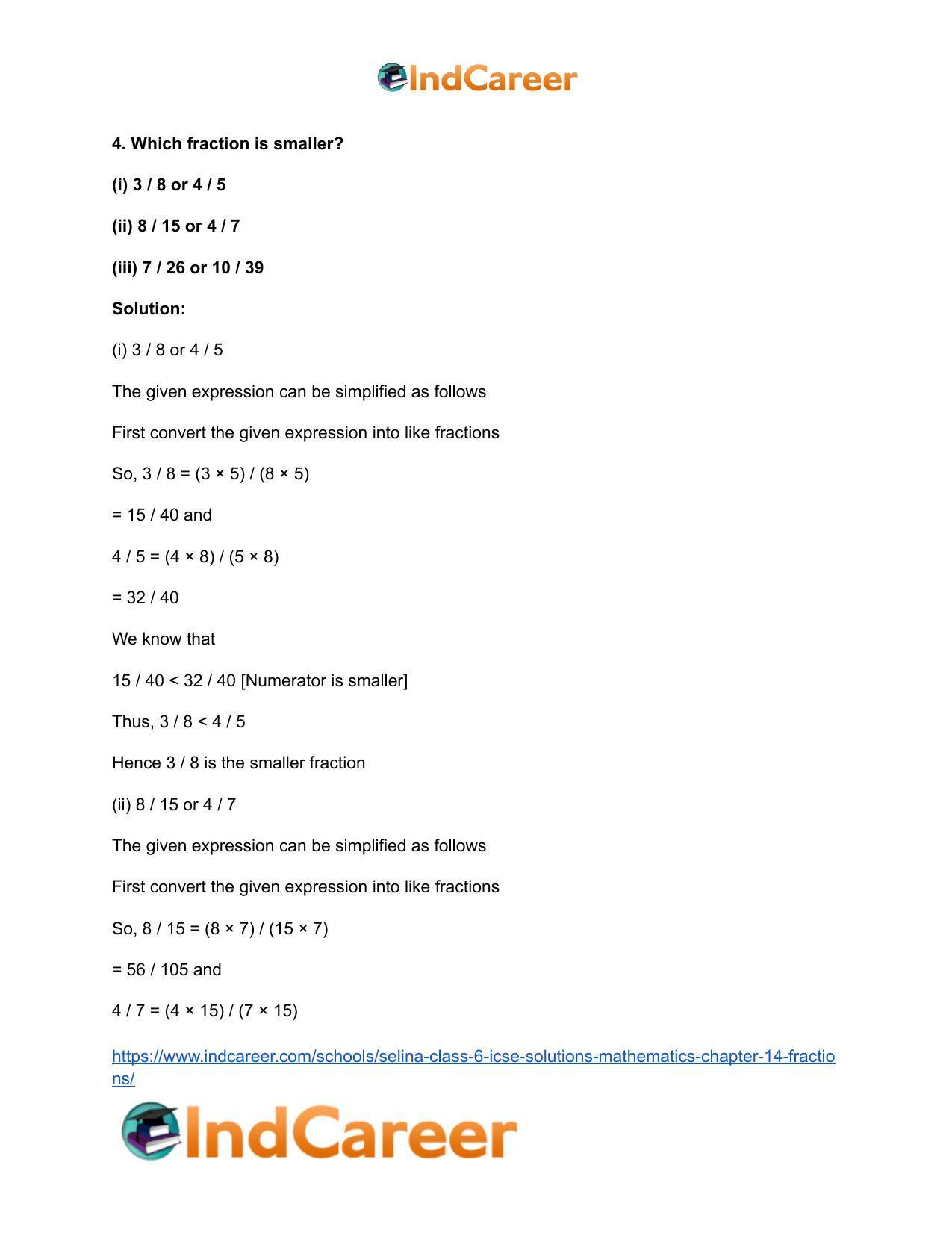 Selina Class 6 ICSE Solutions Mathematics : Chapter 14- Fractions - Page 14