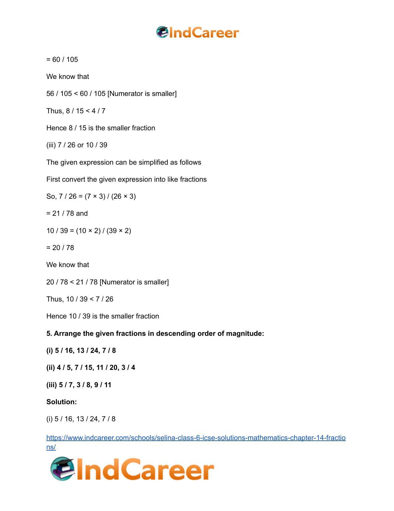 Selina Class 6 ICSE Solutions Mathematics : Chapter 14- Fractions - Page 15
