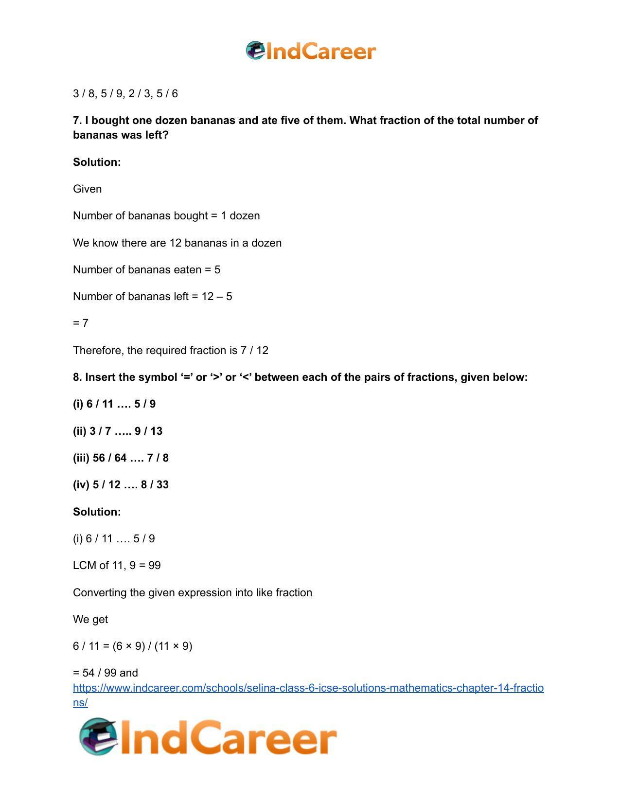 Selina Class 6 ICSE Solutions Mathematics : Chapter 14- Fractions - Page 21