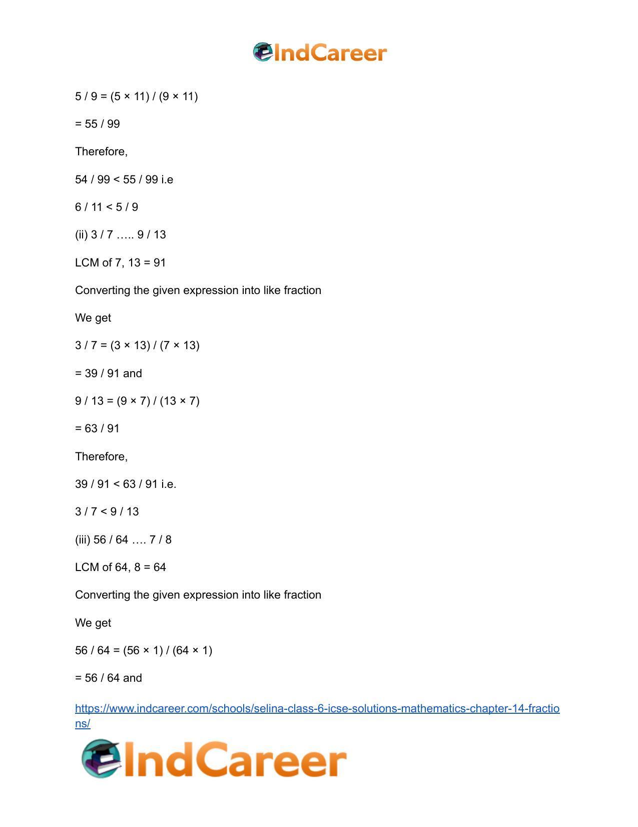 Selina Class 6 ICSE Solutions Mathematics : Chapter 14- Fractions - Page 22