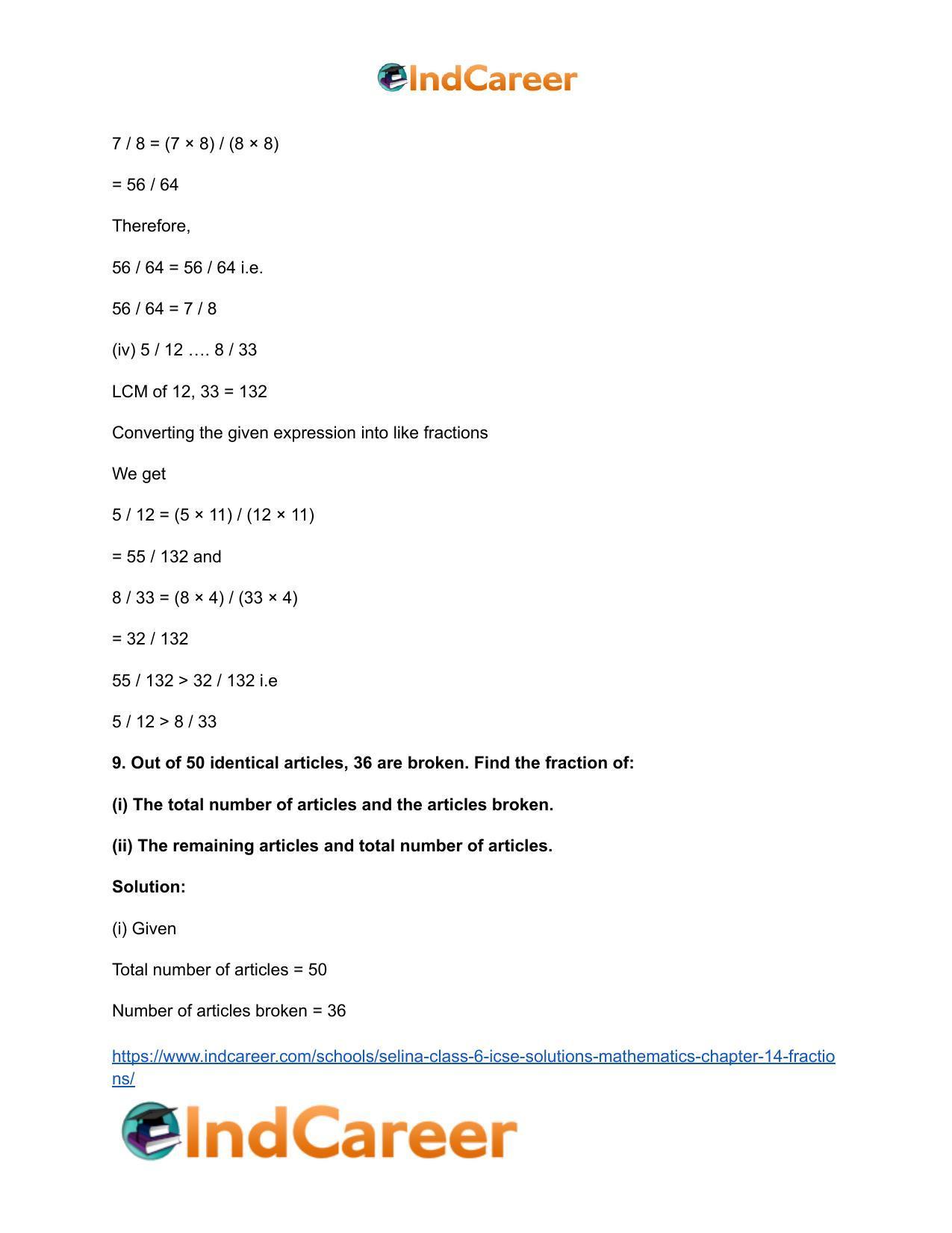 Selina Class 6 ICSE Solutions Mathematics : Chapter 14- Fractions - Page 23