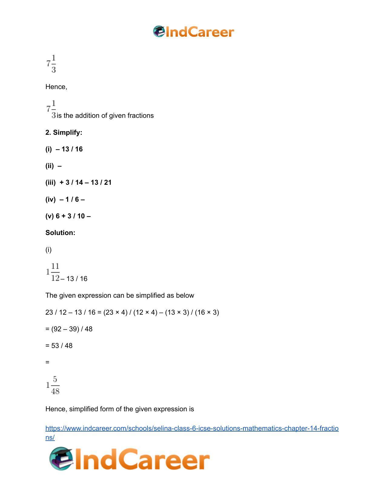 Selina Class 6 ICSE Solutions Mathematics : Chapter 14- Fractions - Page 28