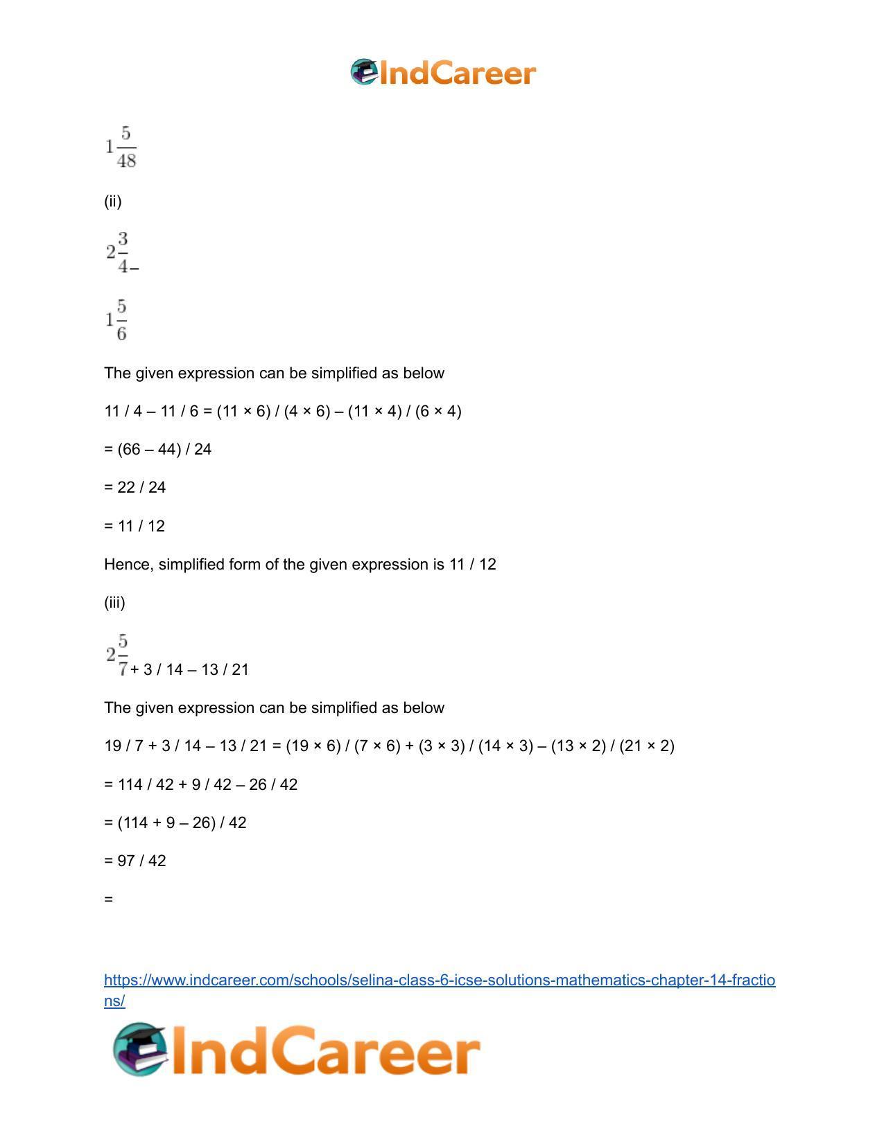 Selina Class 6 ICSE Solutions Mathematics : Chapter 14- Fractions - Page 29