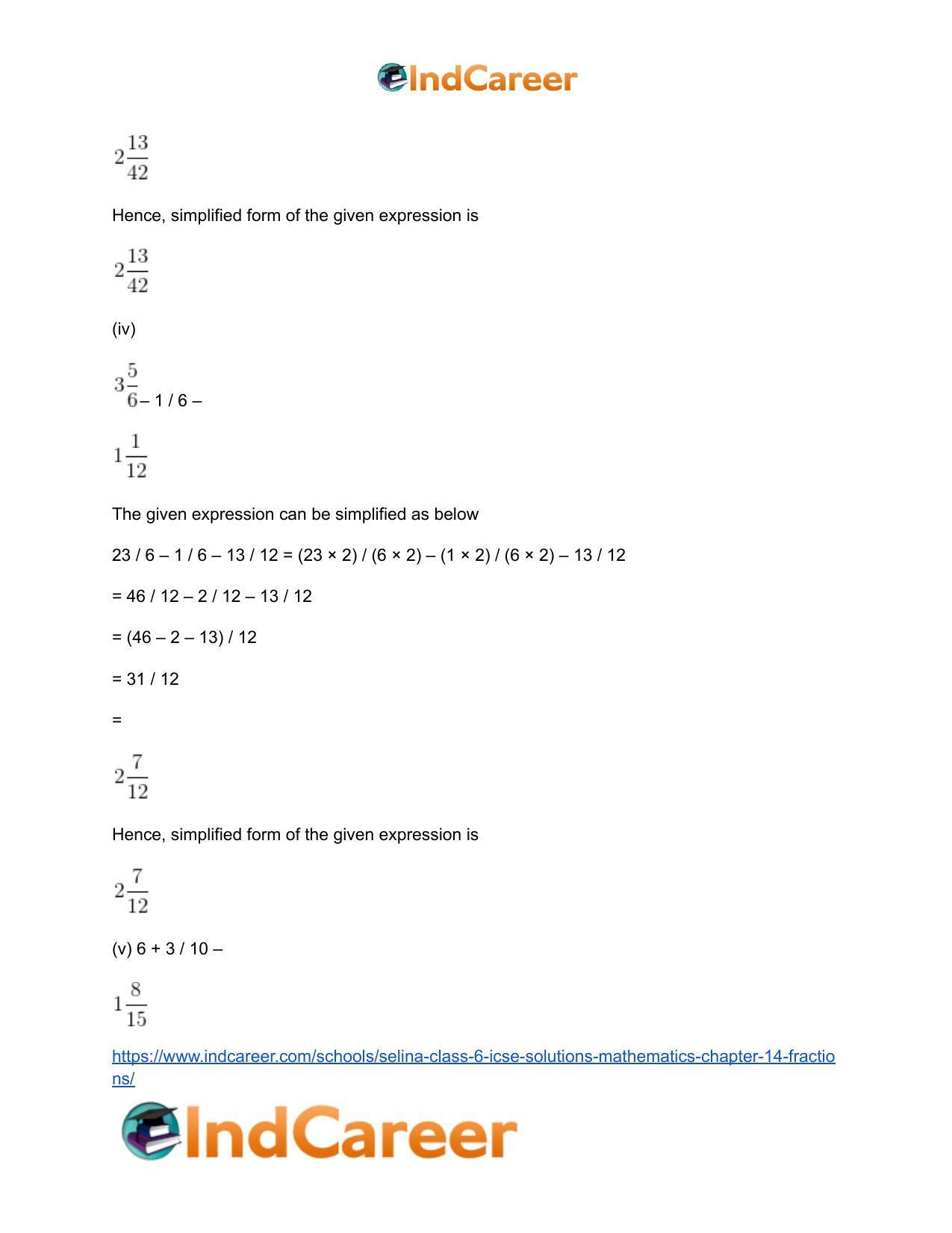 Selina Class 6 ICSE Solutions Mathematics : Chapter 14- Fractions - Page 30