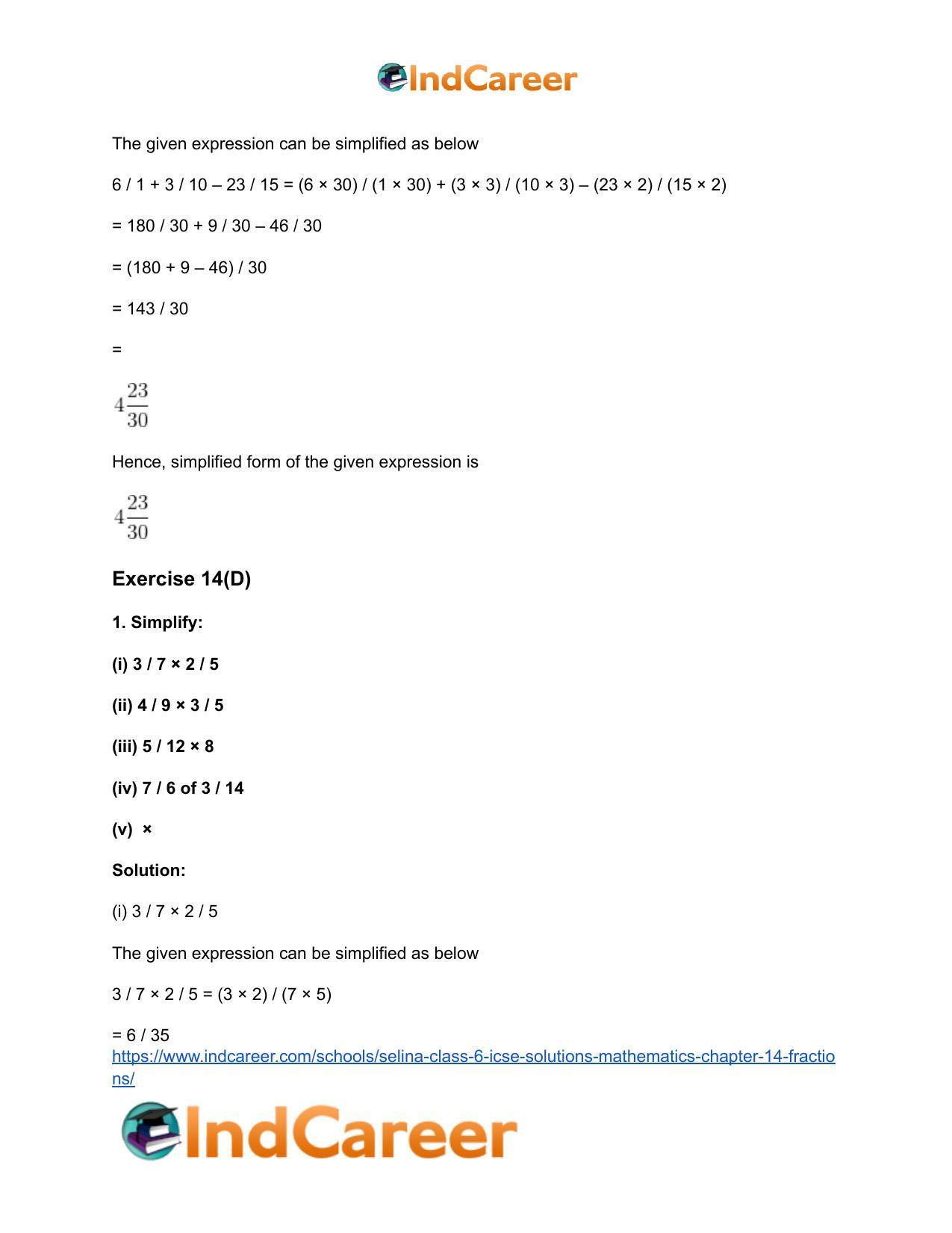 Selina Class 6 ICSE Solutions Mathematics : Chapter 14- Fractions - Page 31