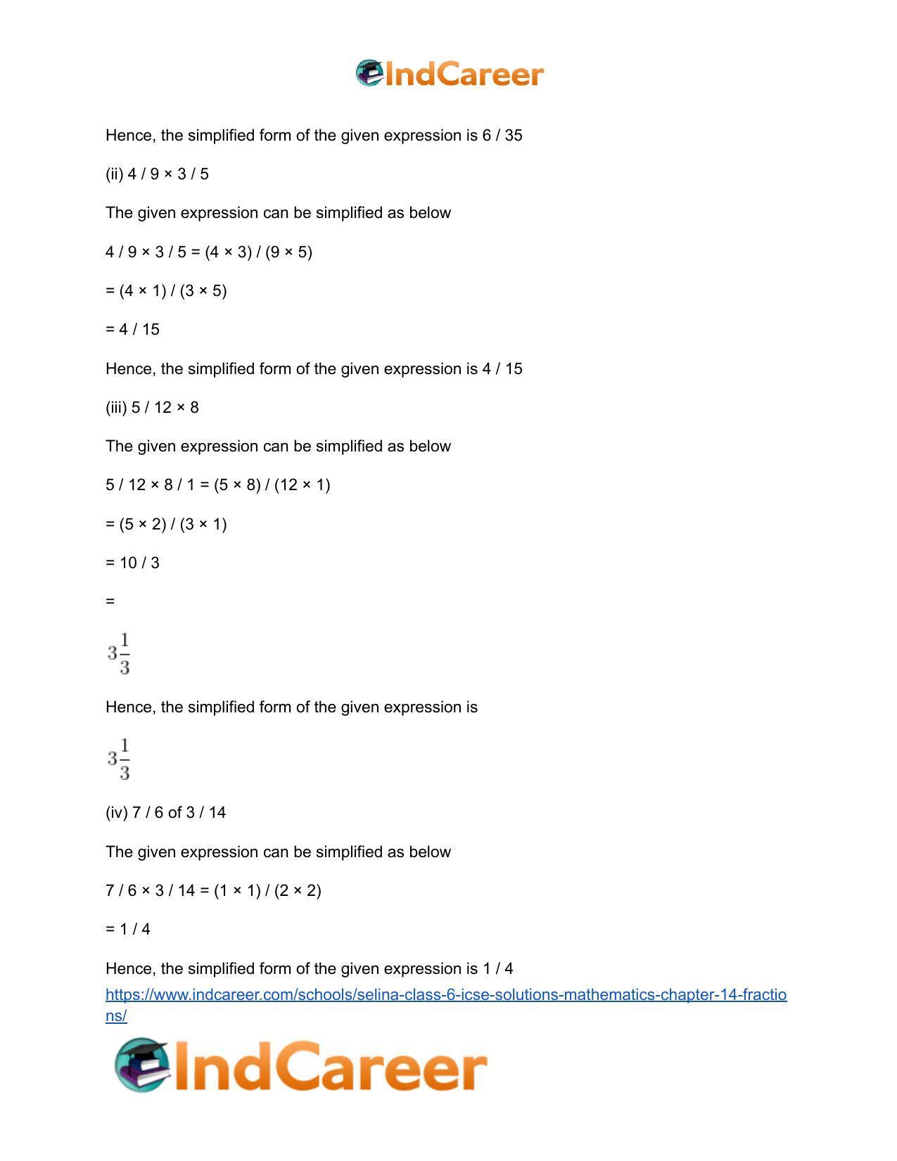 Selina Class 6 ICSE Solutions Mathematics : Chapter 14- Fractions - Page 32
