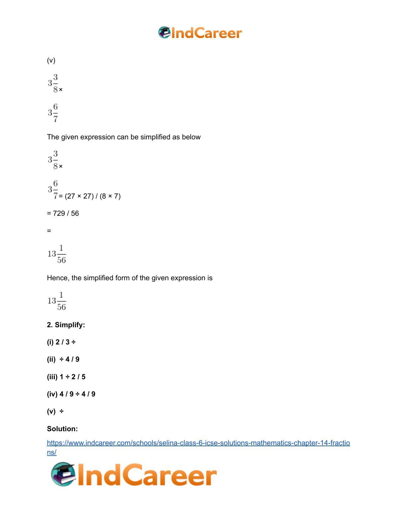 Selina Class 6 ICSE Solutions Mathematics : Chapter 14- Fractions - Page 33