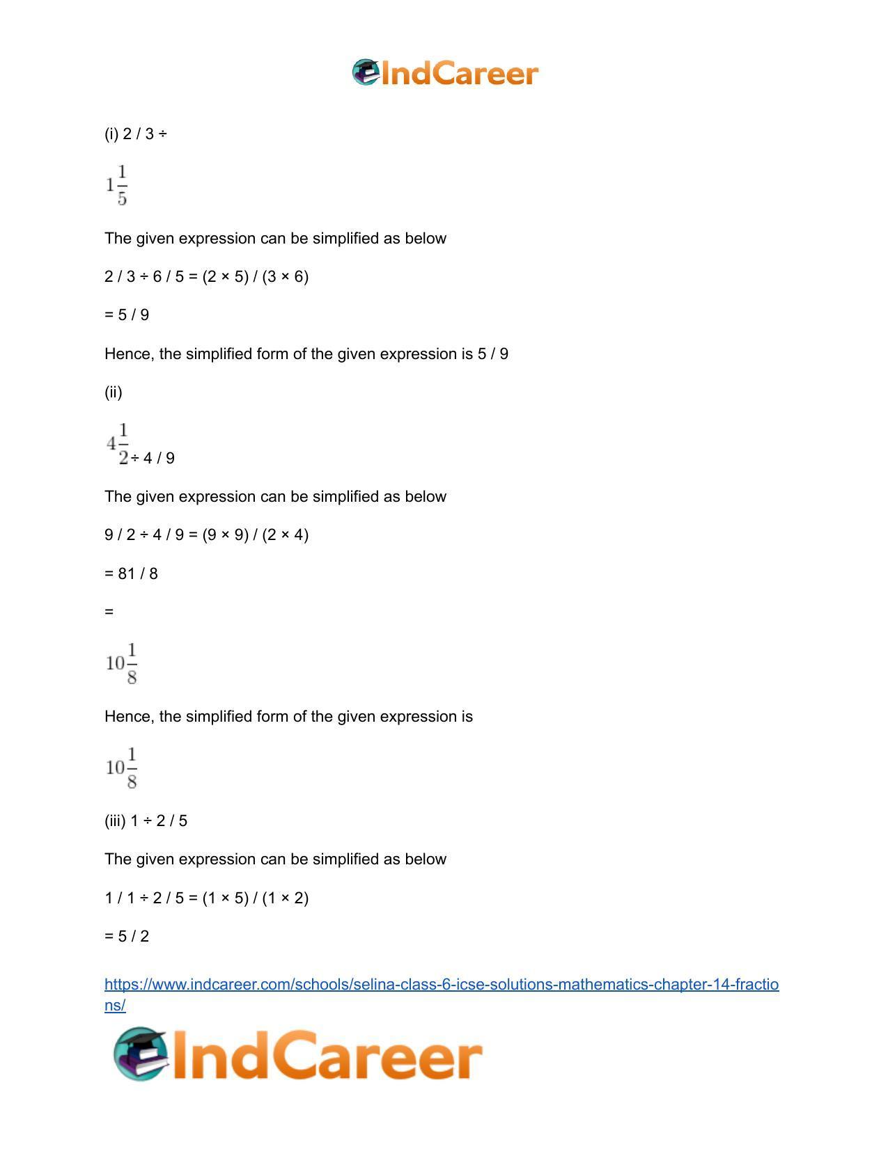 Selina Class 6 ICSE Solutions Mathematics : Chapter 14- Fractions - Page 34