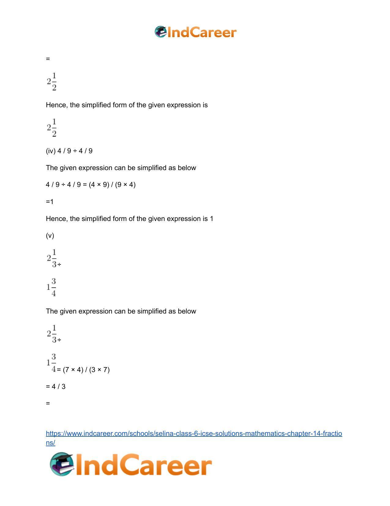 Selina Class 6 ICSE Solutions Mathematics : Chapter 14- Fractions - Page 35