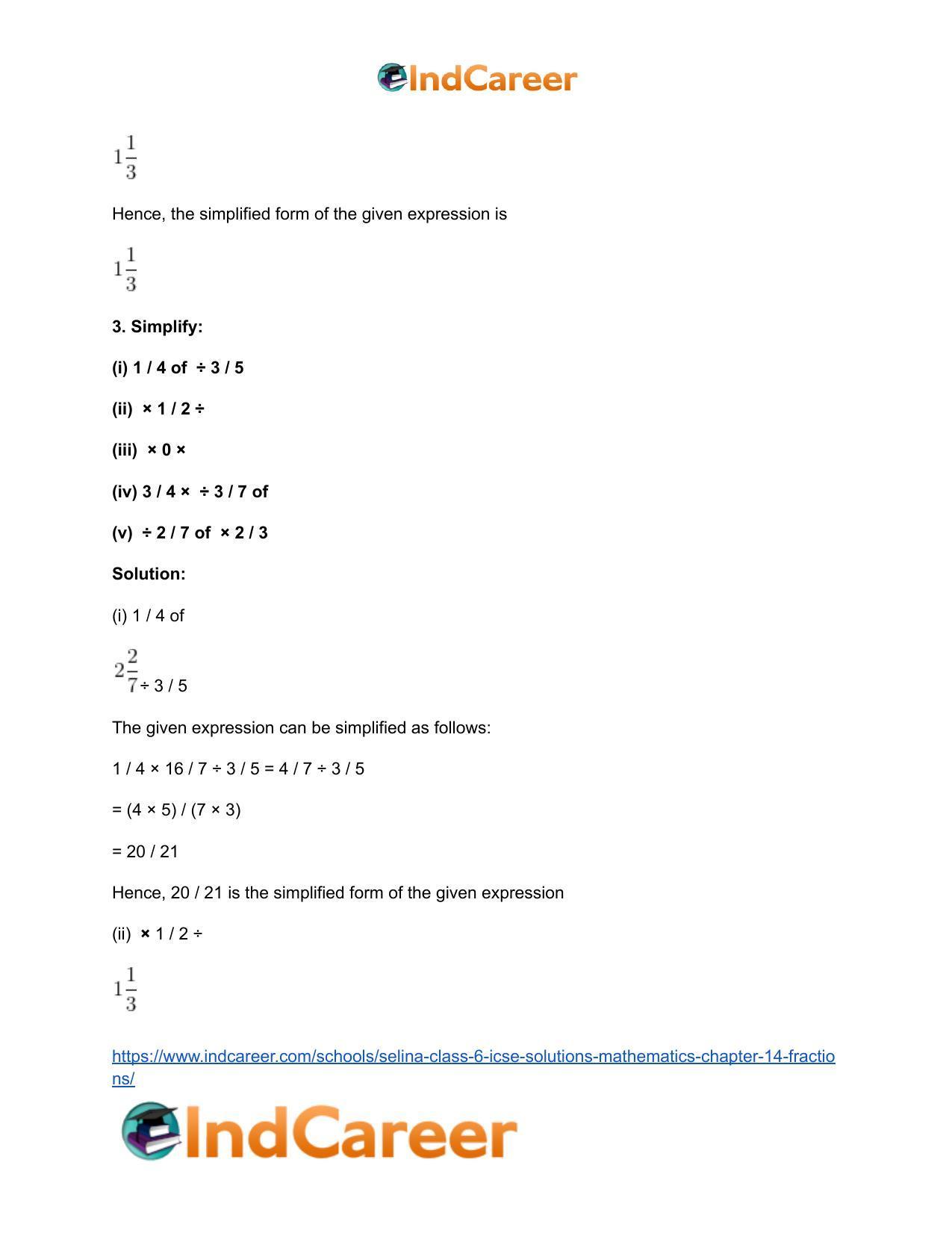 Selina Class 6 ICSE Solutions Mathematics : Chapter 14- Fractions - Page 36