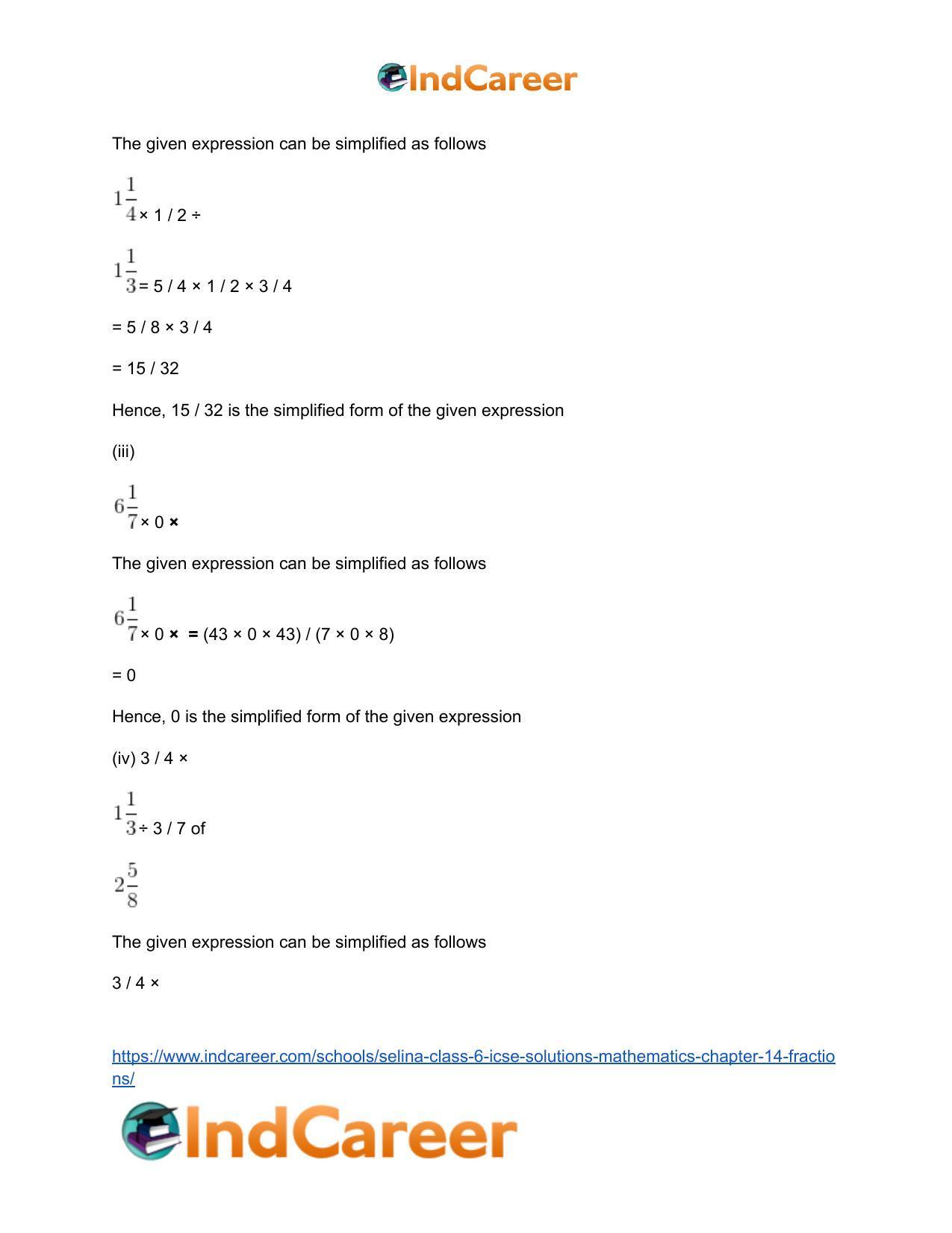 Selina Class 6 ICSE Solutions Mathematics : Chapter 14- Fractions - Page 37