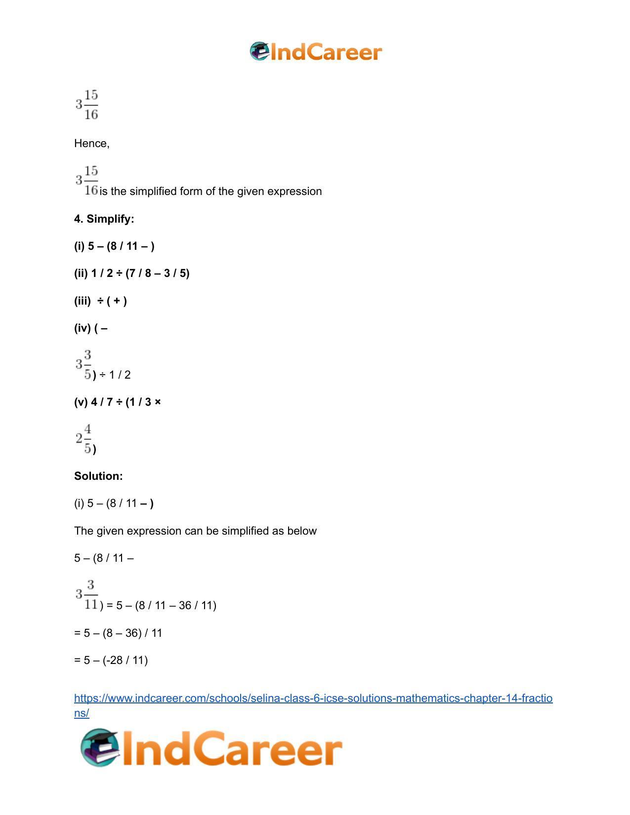 Selina Class 6 ICSE Solutions Mathematics : Chapter 14- Fractions - Page 39