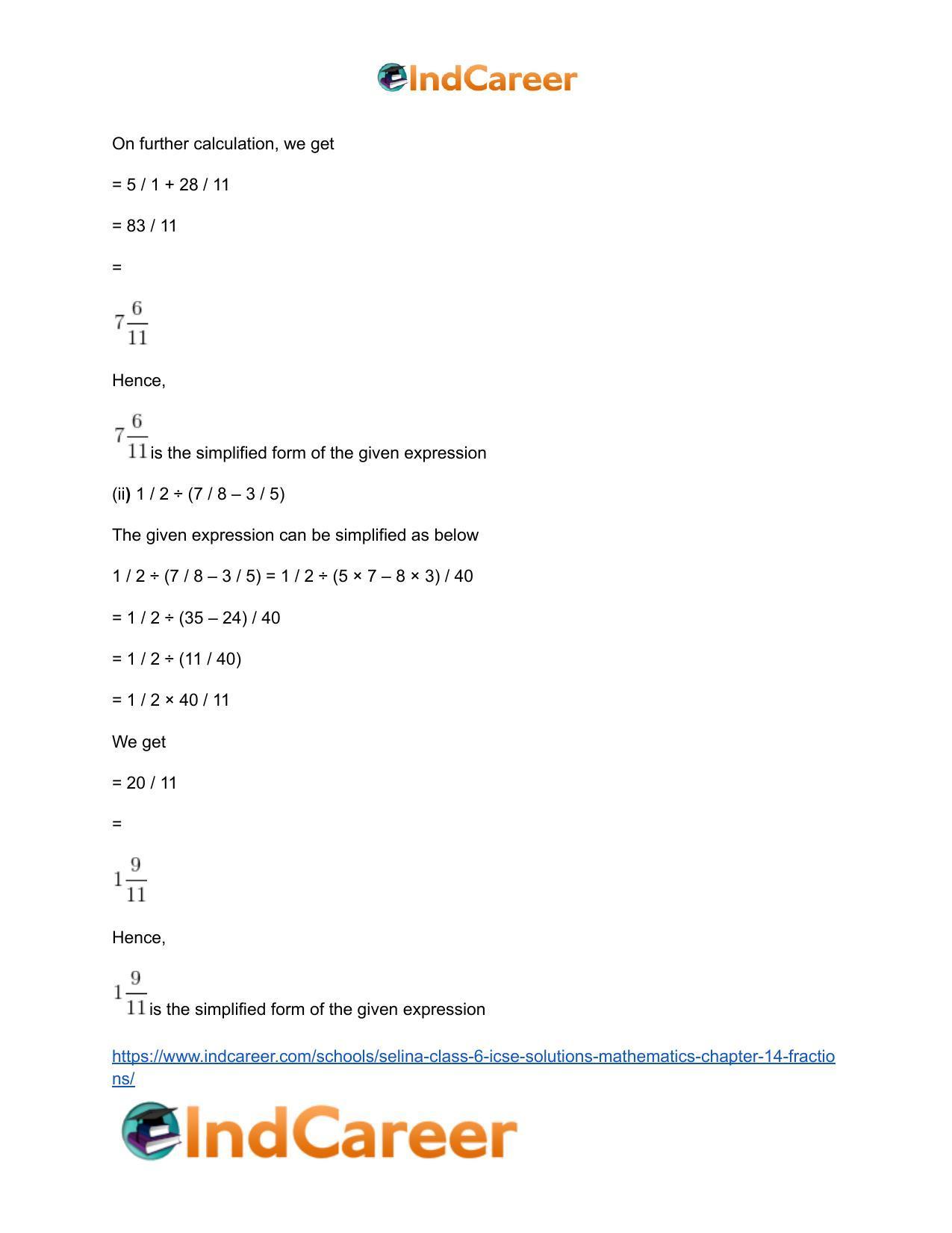 Selina Class 6 ICSE Solutions Mathematics : Chapter 14- Fractions - Page 40