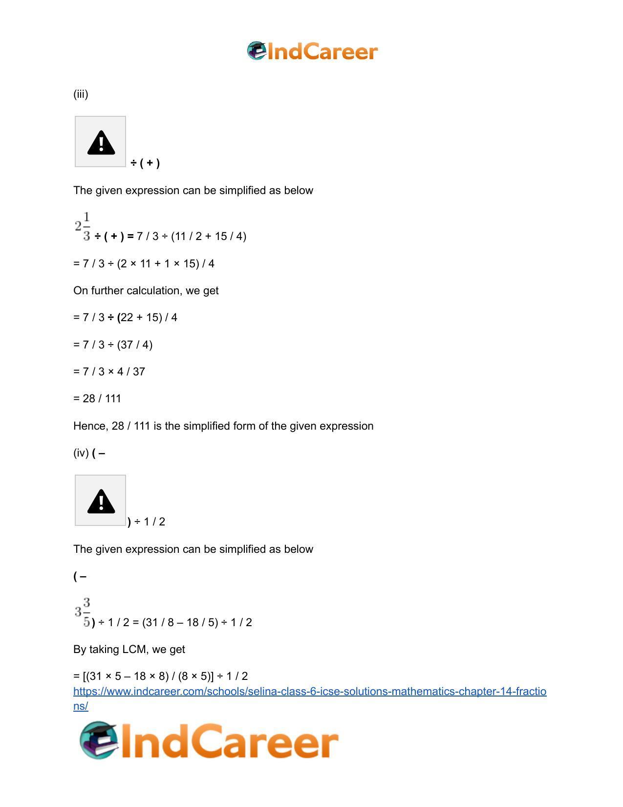 Selina Class 6 ICSE Solutions Mathematics : Chapter 14- Fractions - Page 41