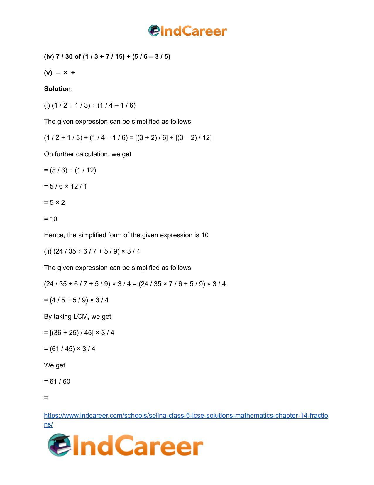 Selina Class 6 ICSE Solutions Mathematics : Chapter 14- Fractions - Page 43