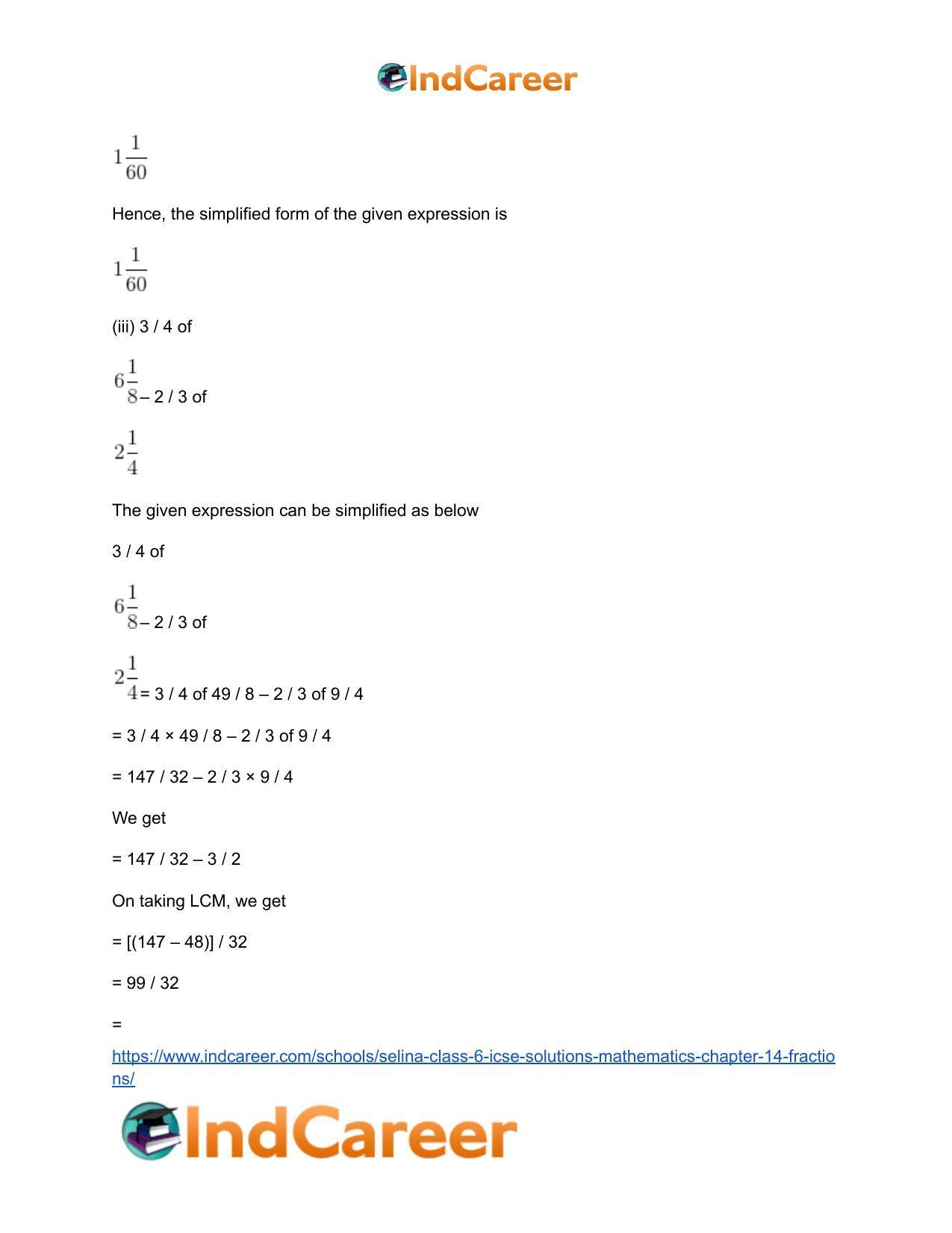 Selina Class 6 ICSE Solutions Mathematics : Chapter 14- Fractions - Page 44
