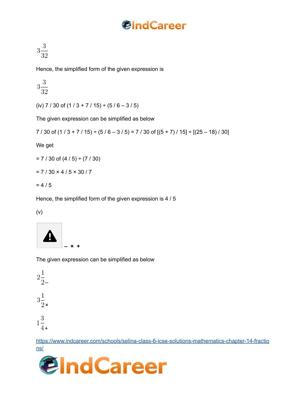 Selina Class 6 ICSE Solutions Mathematics : Chapter 14- Fractions - Page 45