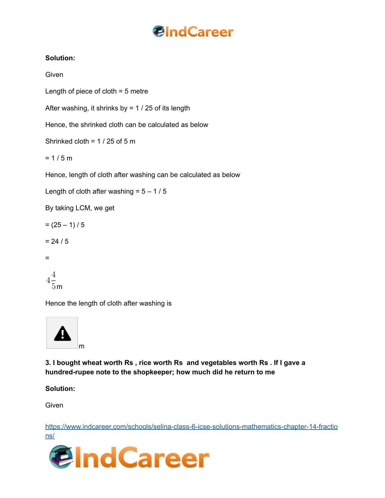 Selina Class 6 ICSE Solutions Mathematics : Chapter 14- Fractions - Page 48
