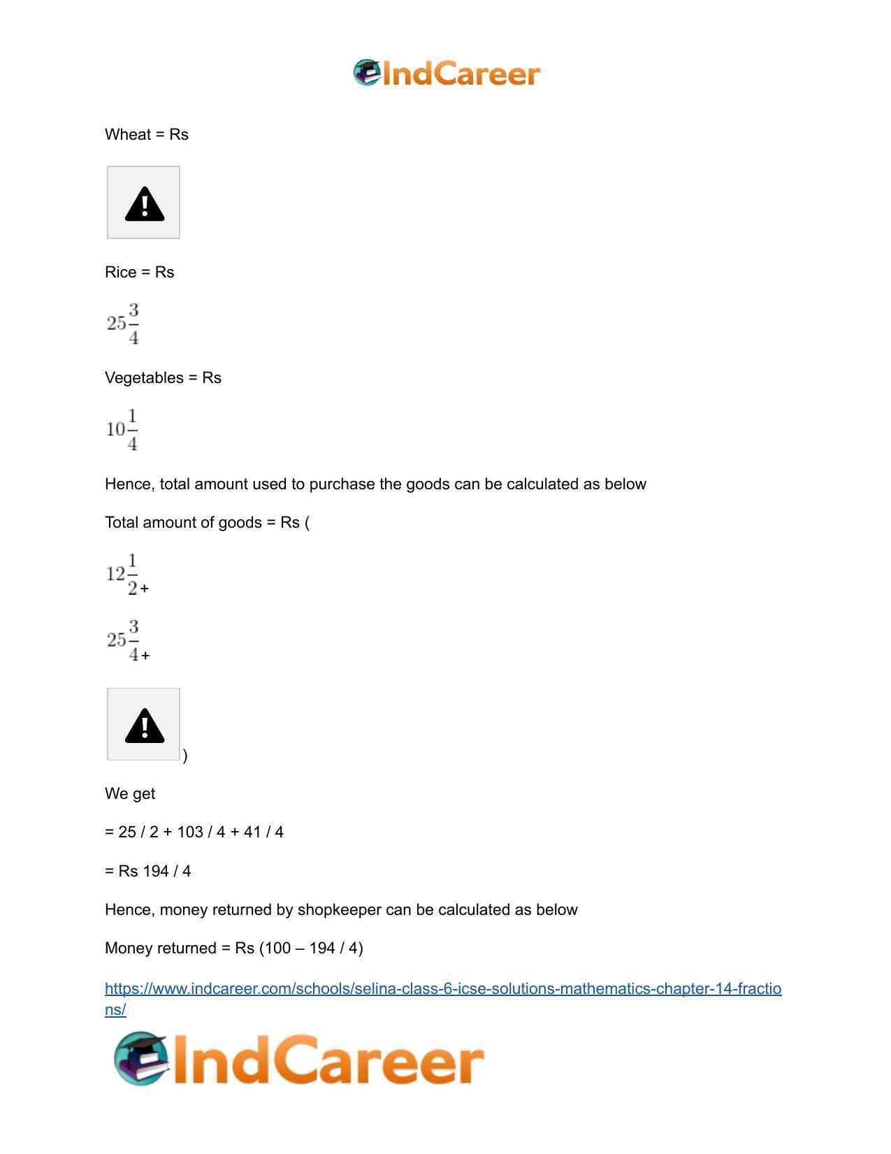 Selina Class 6 ICSE Solutions Mathematics : Chapter 14- Fractions - Page 49