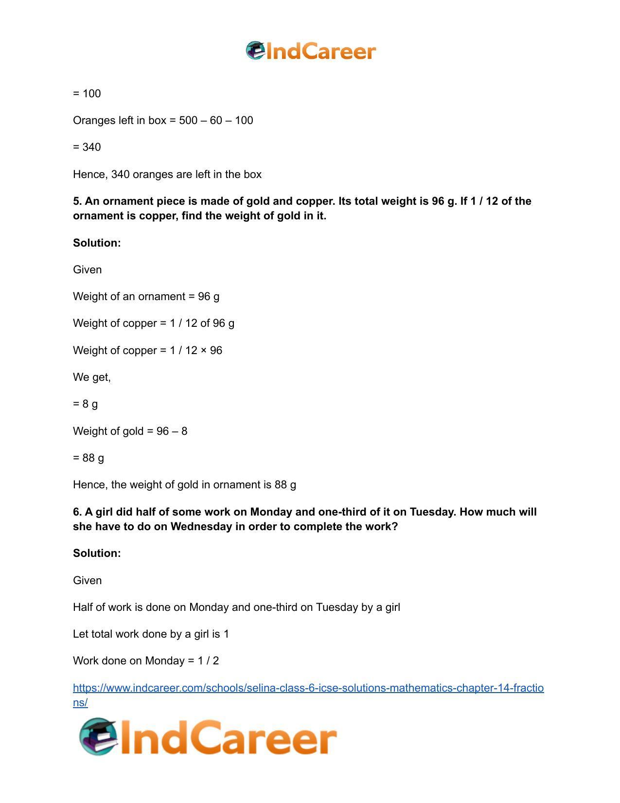 Selina Class 6 ICSE Solutions Mathematics : Chapter 14- Fractions - Page 51