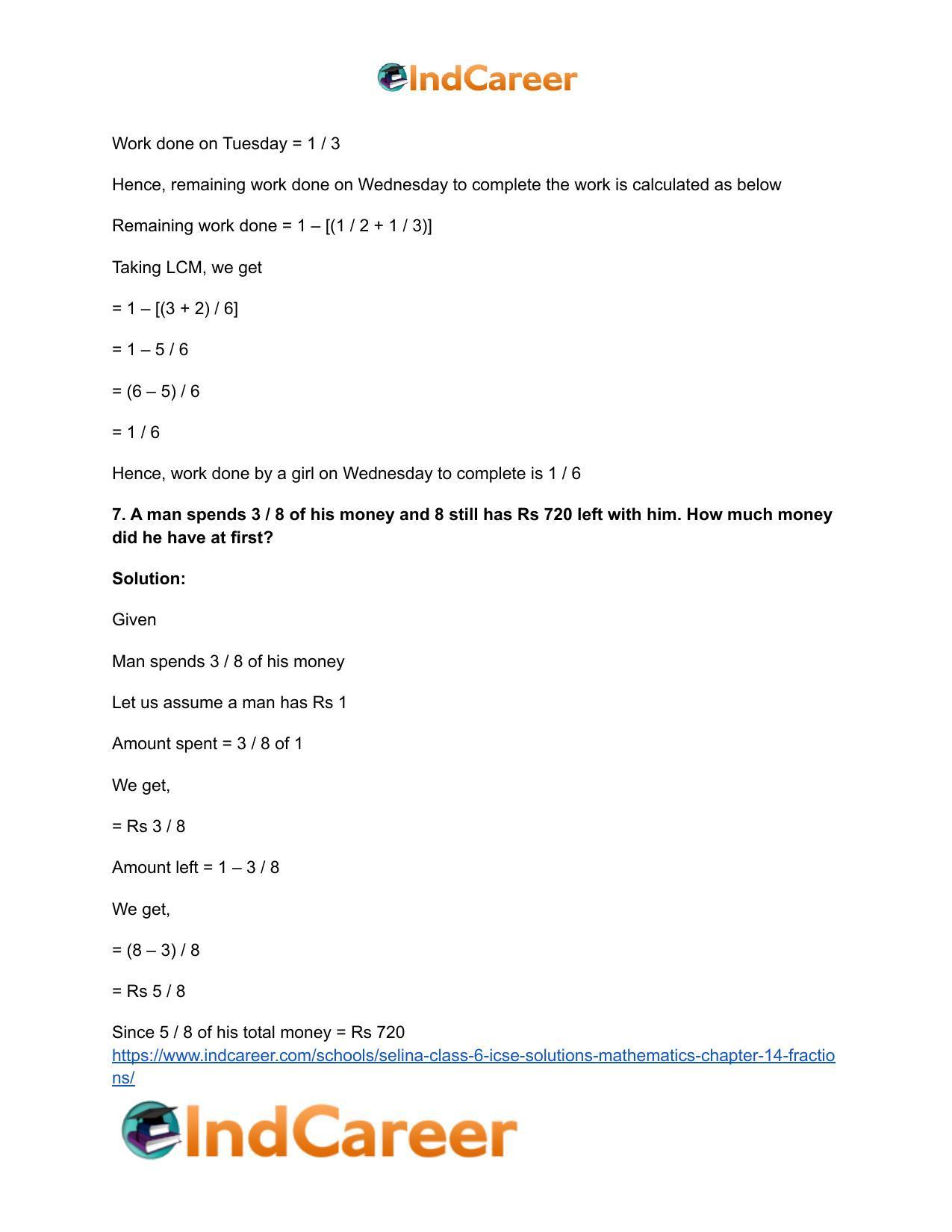 Selina Class 6 ICSE Solutions Mathematics : Chapter 14- Fractions - Page 52