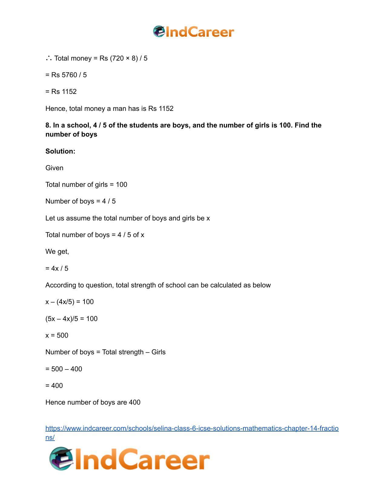 Selina Class 6 ICSE Solutions Mathematics : Chapter 14- Fractions - Page 53