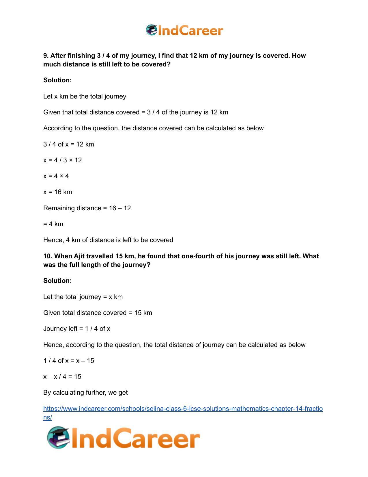Selina Class 6 ICSE Solutions Mathematics : Chapter 14- Fractions - Page 54