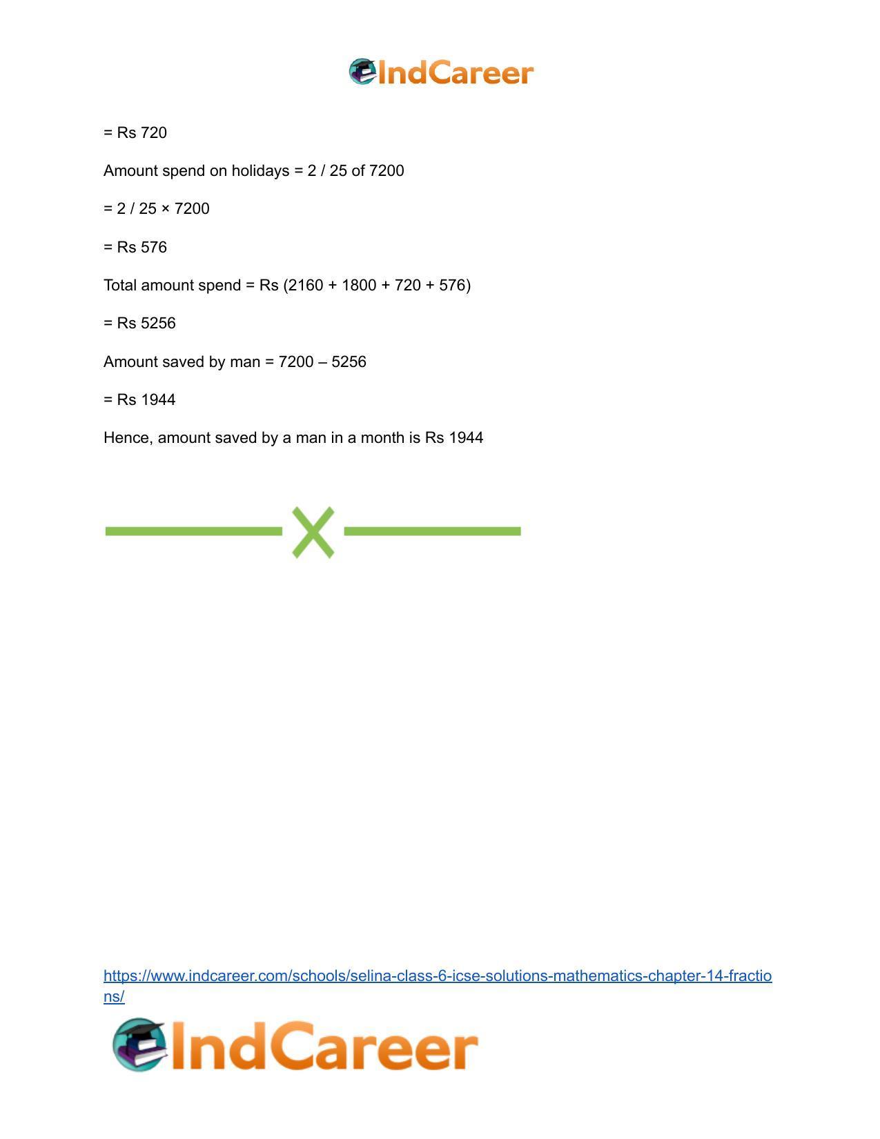 Selina Class 6 ICSE Solutions Mathematics : Chapter 14- Fractions - Page 56