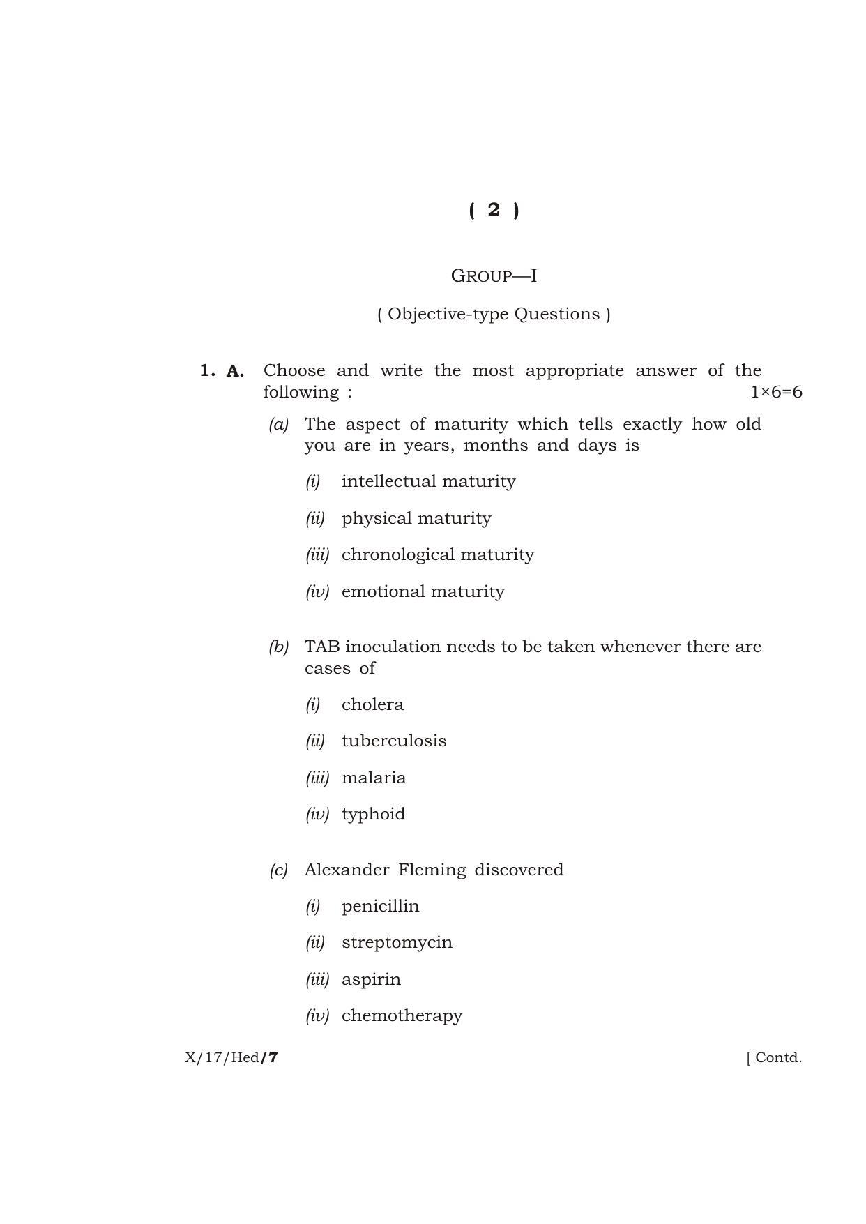 Meghalaya Board (MBOSE) Class 10 HEALTH EDUCATION 2017 Question Paper - Page 2