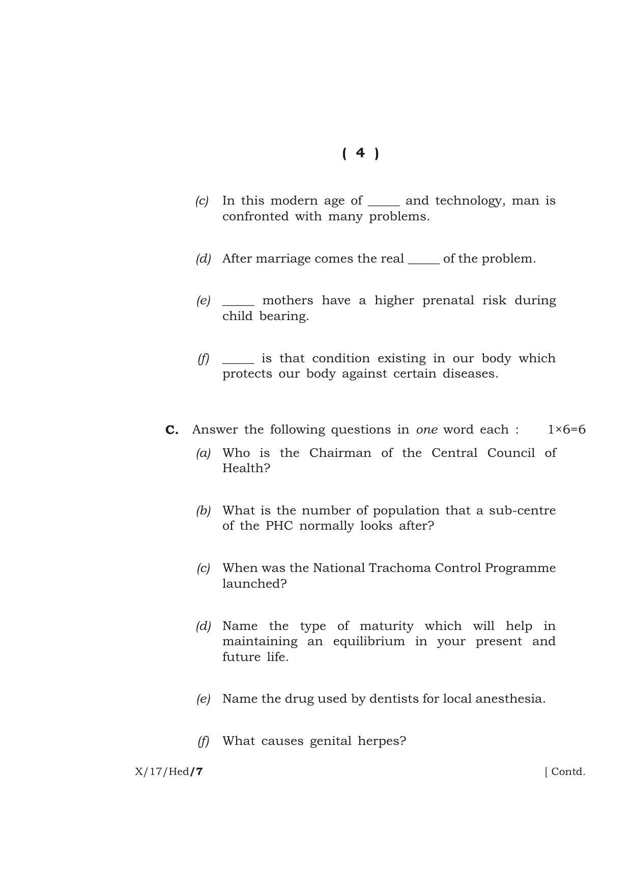 Meghalaya Board (MBOSE) Class 10 HEALTH EDUCATION 2017 Question Paper - Page 4