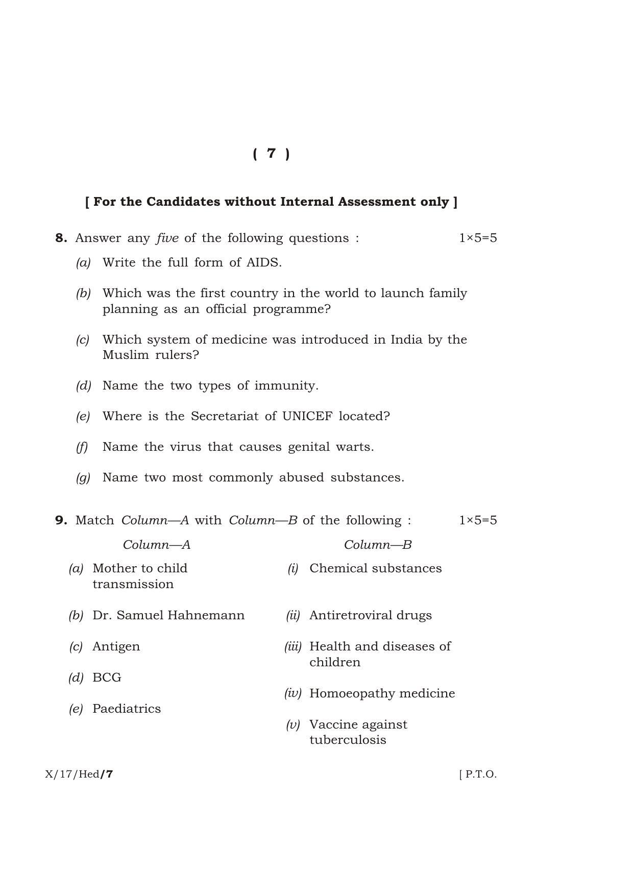 Meghalaya Board (MBOSE) Class 10 HEALTH EDUCATION 2017 Question Paper - Page 7