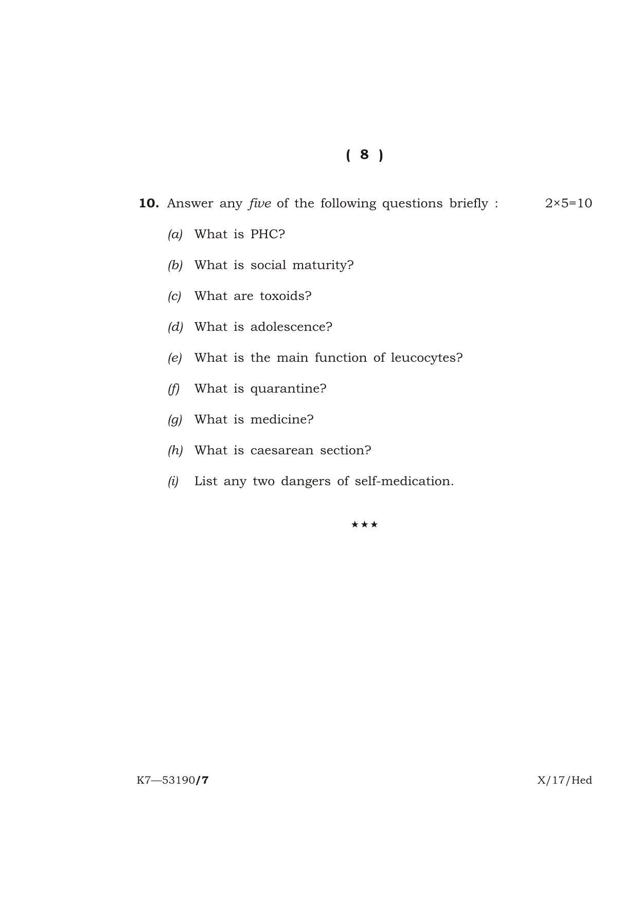Meghalaya Board (MBOSE) Class 10 HEALTH EDUCATION 2017 Question Paper - Page 8