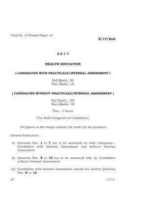 Meghalaya Board (MBOSE) Class 10 HEALTH EDUCATION 2017 Question Paper