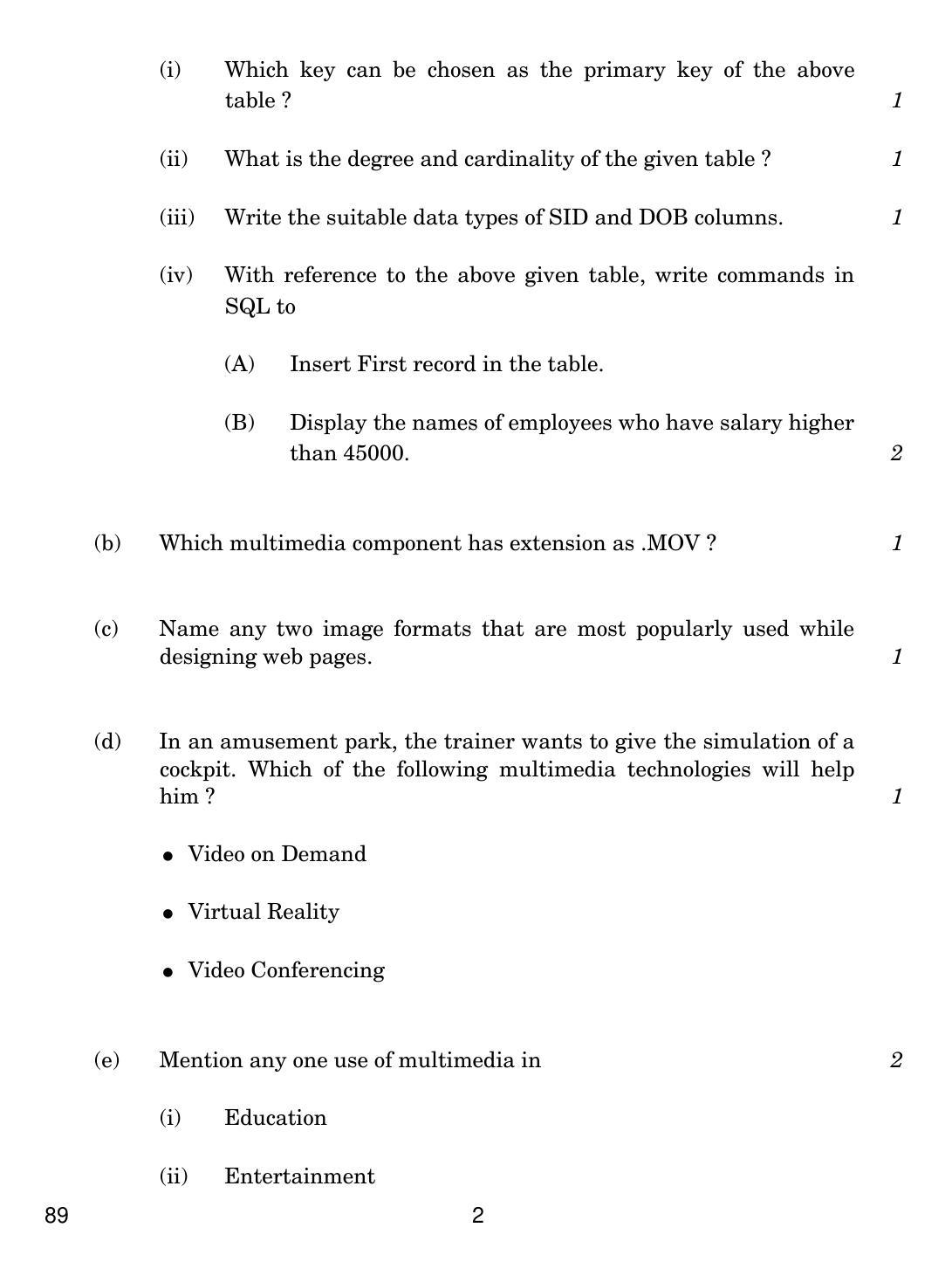 CBSE Class 12 89 MULTIMEDIA AND WEB TECH. 2018 Question Paper - Page 2