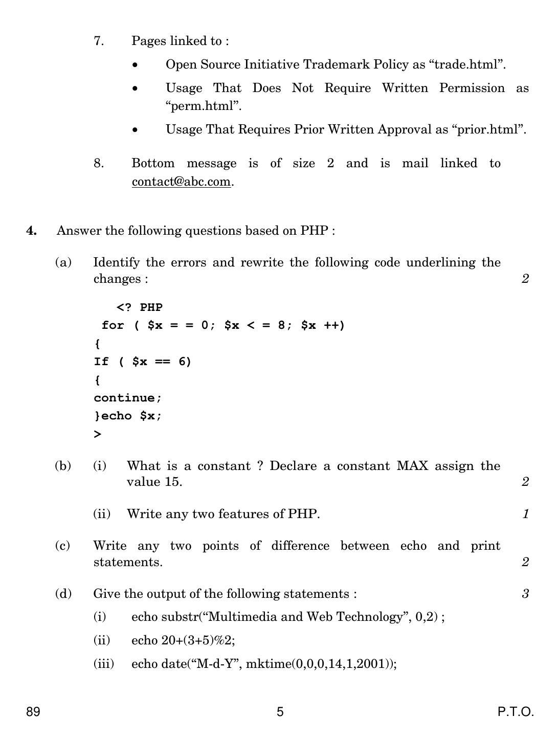 CBSE Class 12 89 MULTIMEDIA AND WEB TECH. 2018 Question Paper - Page 5