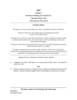 ISC Class 12 2017 ART PAPER 3 Drawing or Painting of a Living Person Question Paper