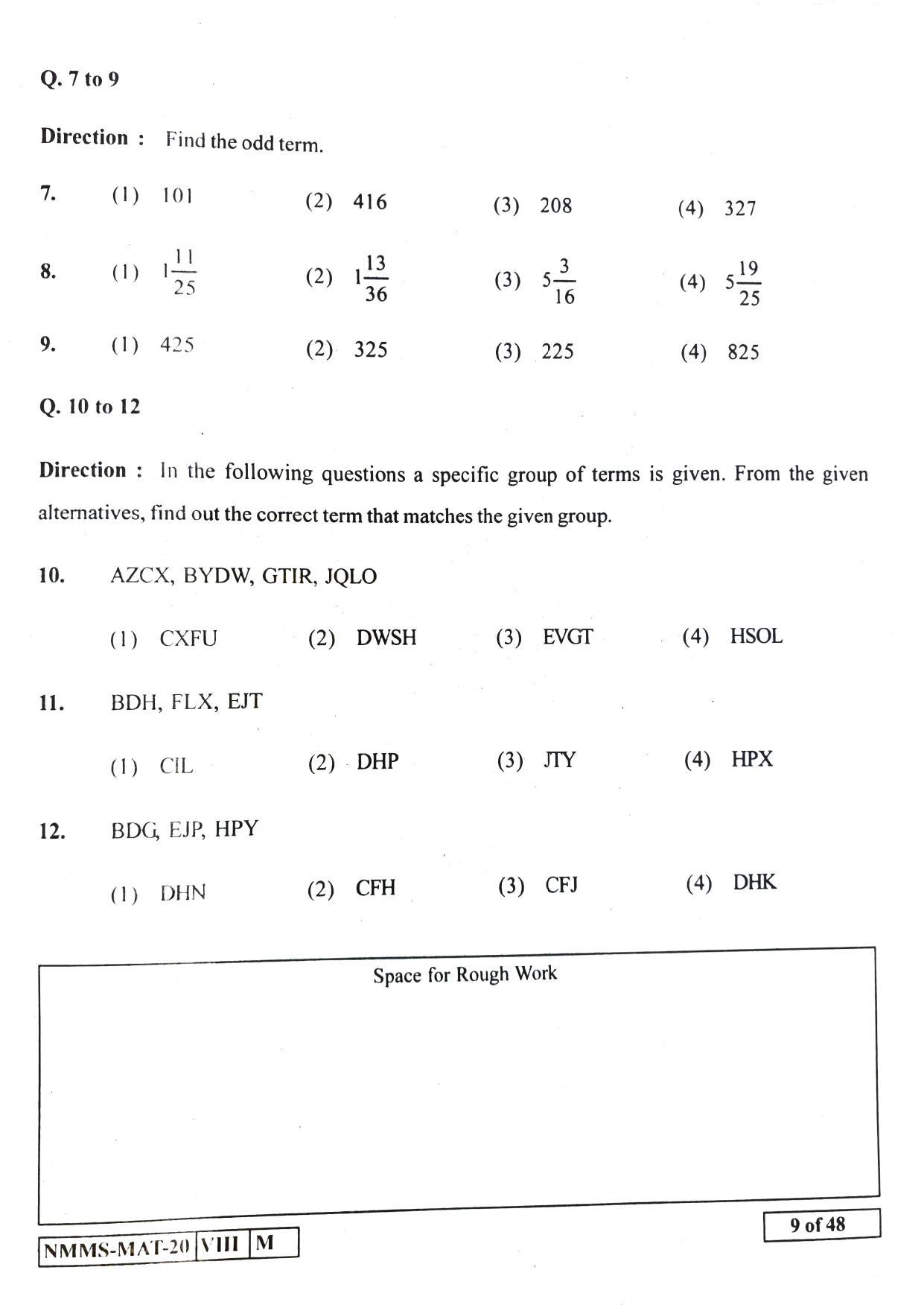 MAT HINDI 2020-21 Class 8 Maharashtra NMMS Question Papers - Page 9