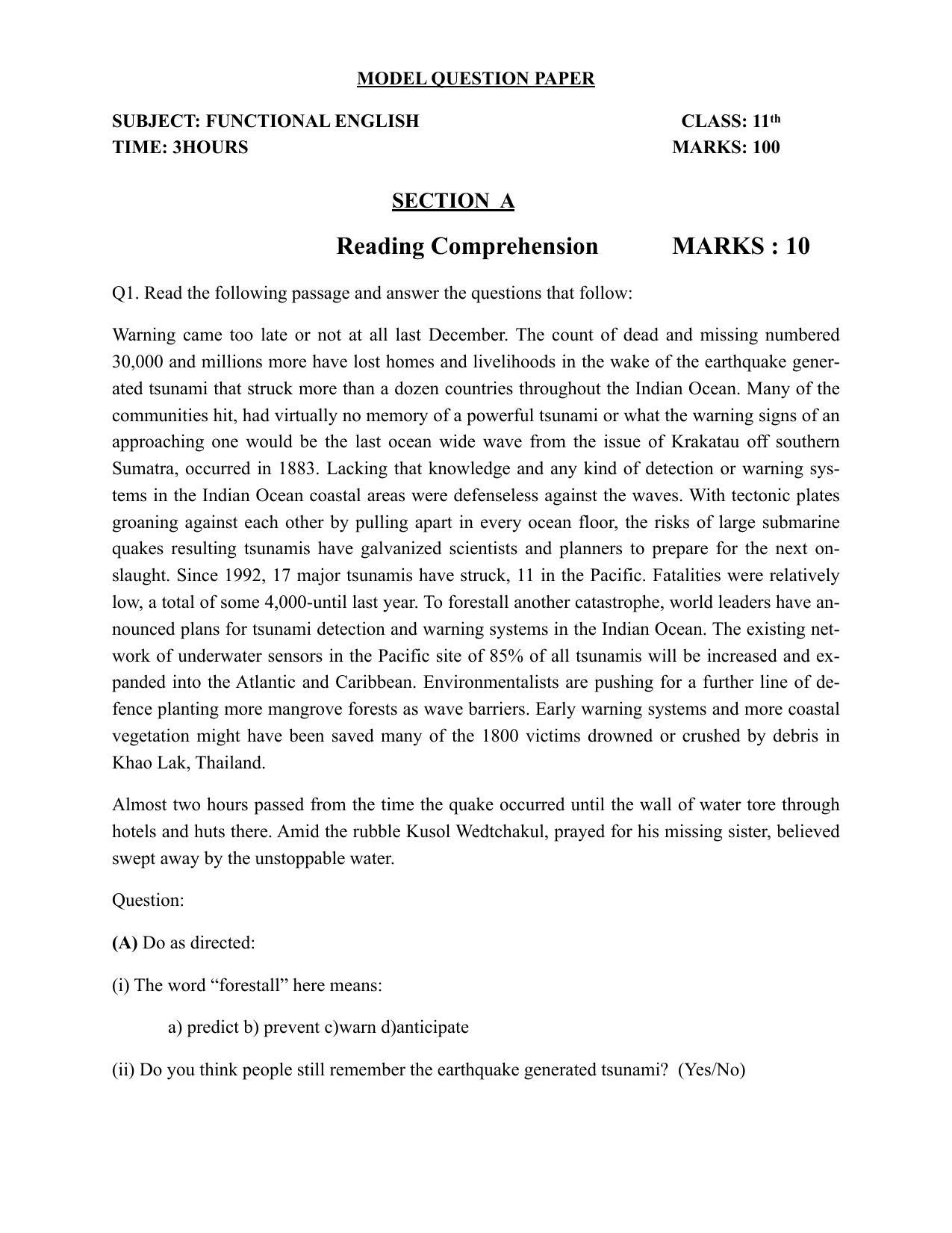 JKBOSE Class 11 Functional English Model Question Paper 2023 - Page 3