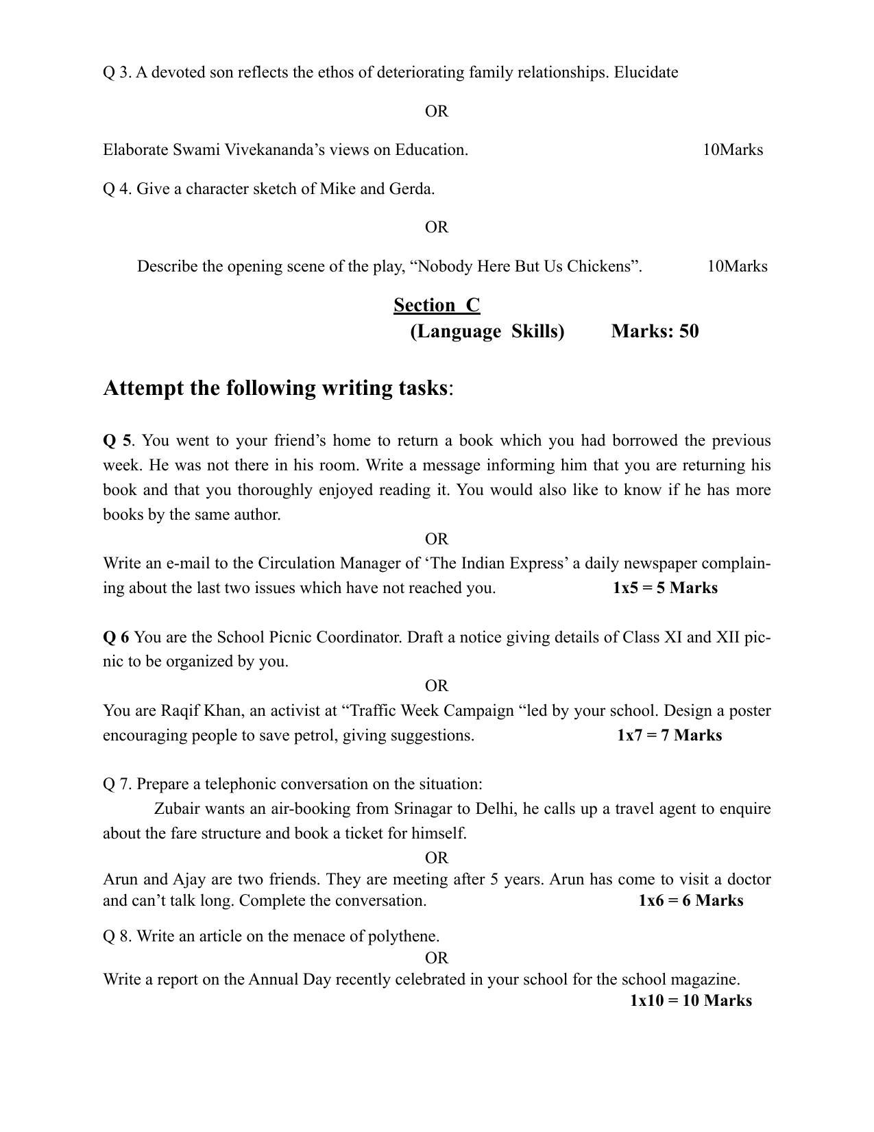 JKBOSE Class 11 Functional English Model Question Paper 2023 - Page 5