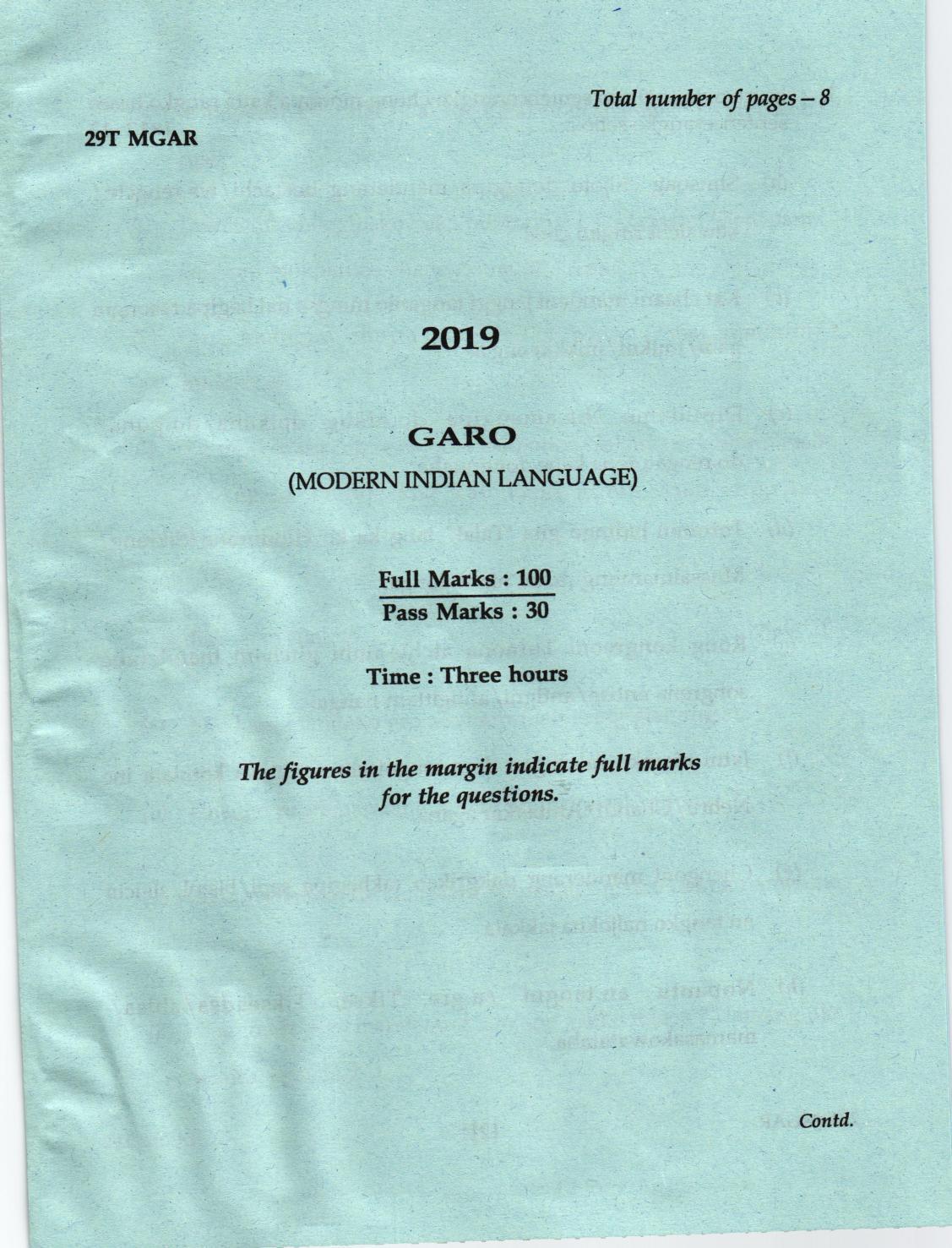 AHSEC Class 12 Garo 2019 Question Papers  - Page 1