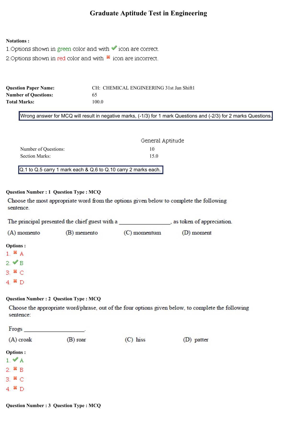 GATE 2015 Chemical Engineering (CH) Question Paper with Answer Key - Page 1