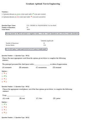 GATE 2015 Chemical Engineering (CH) Question Paper with Answer Key