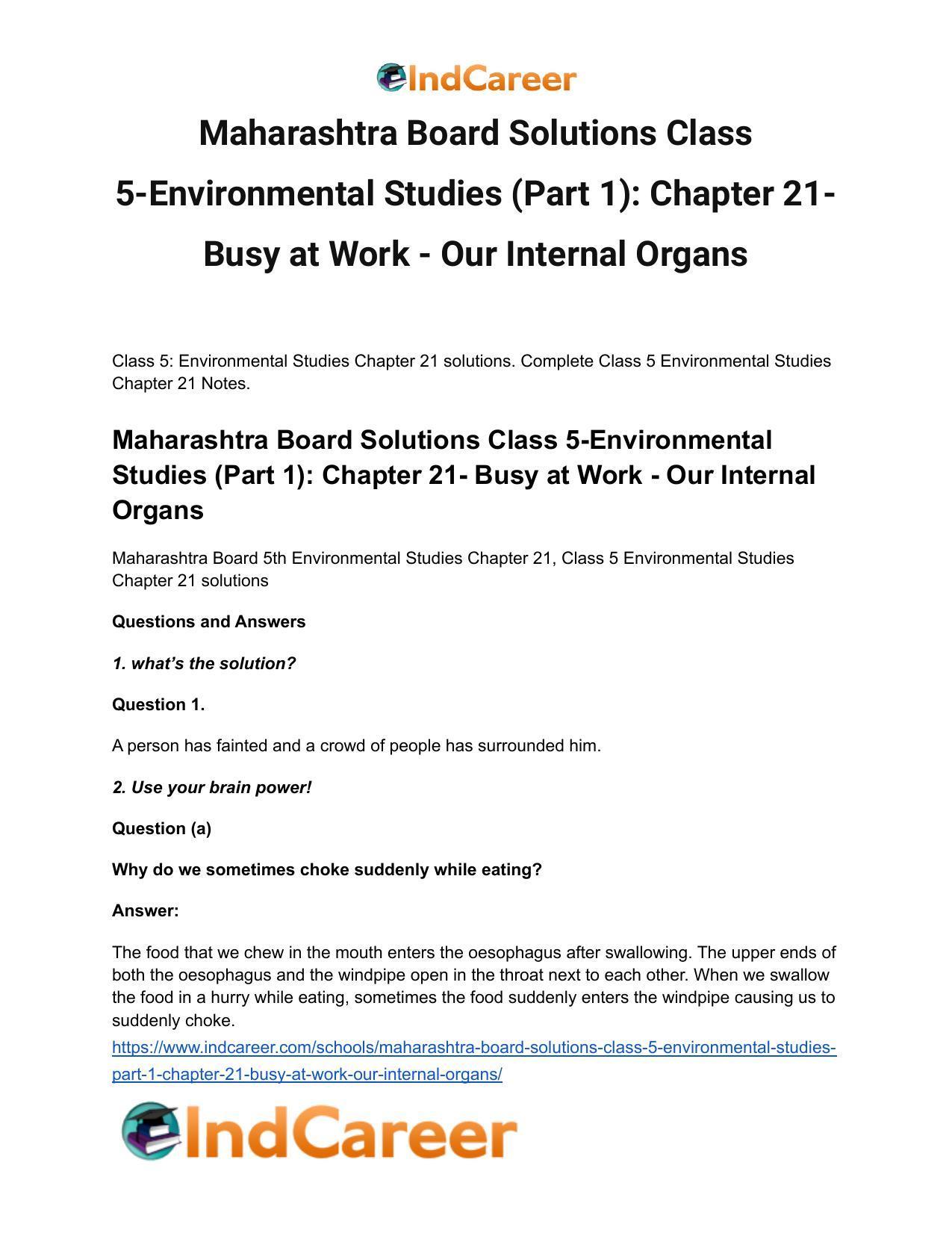 Maharashtra Board Solutions Class 5-Environmental Studies (Part 1): Chapter 21- Busy at Work - Our Internal Organs - Page 2