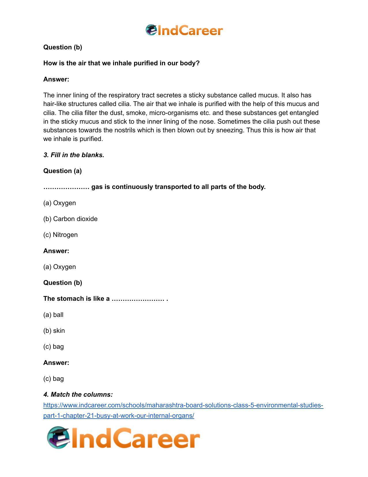 Maharashtra Board Solutions Class 5-Environmental Studies (Part 1): Chapter 21- Busy at Work - Our Internal Organs - Page 3