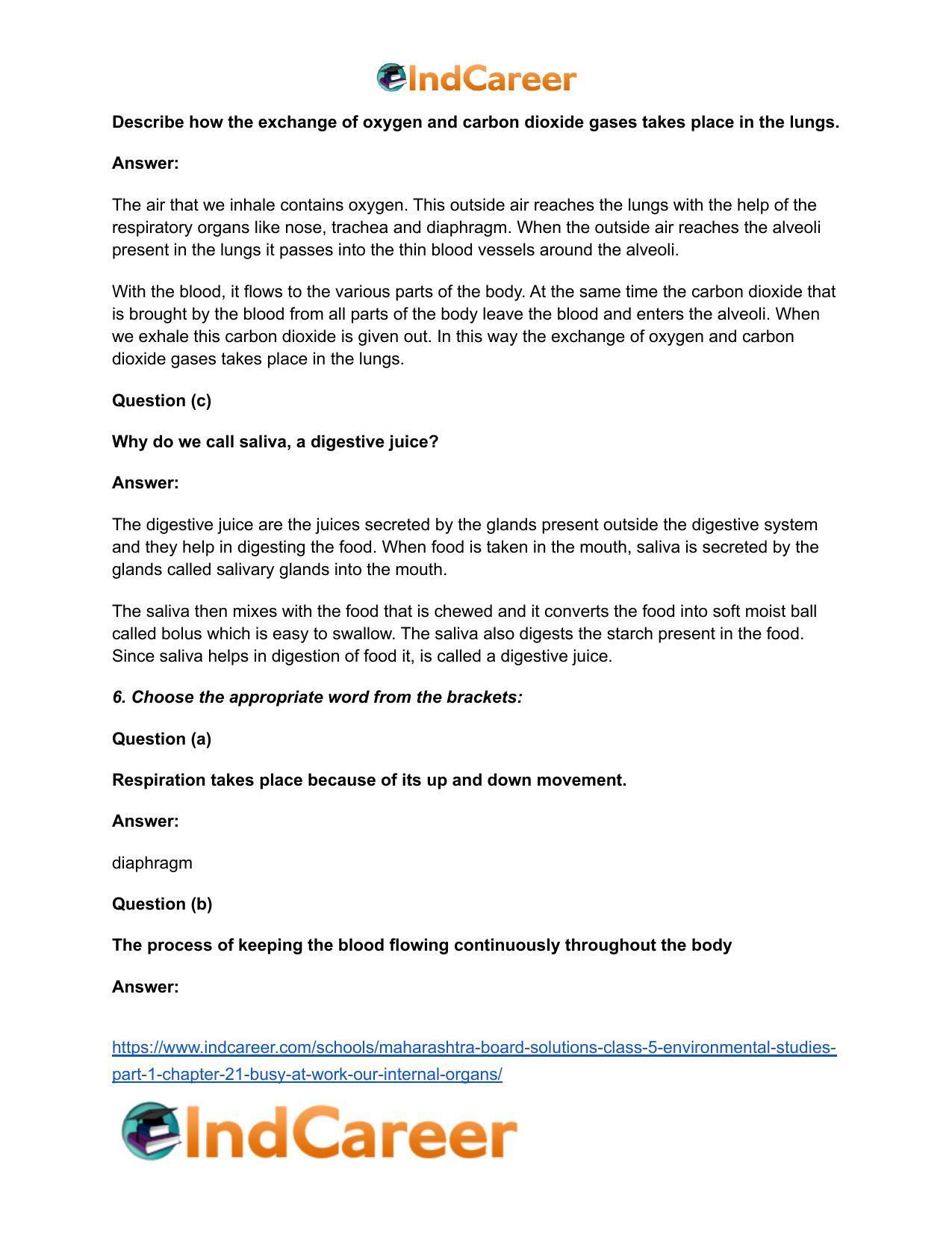 Maharashtra Board Solutions Class 5-Environmental Studies (Part 1): Chapter 21- Busy at Work - Our Internal Organs - Page 5