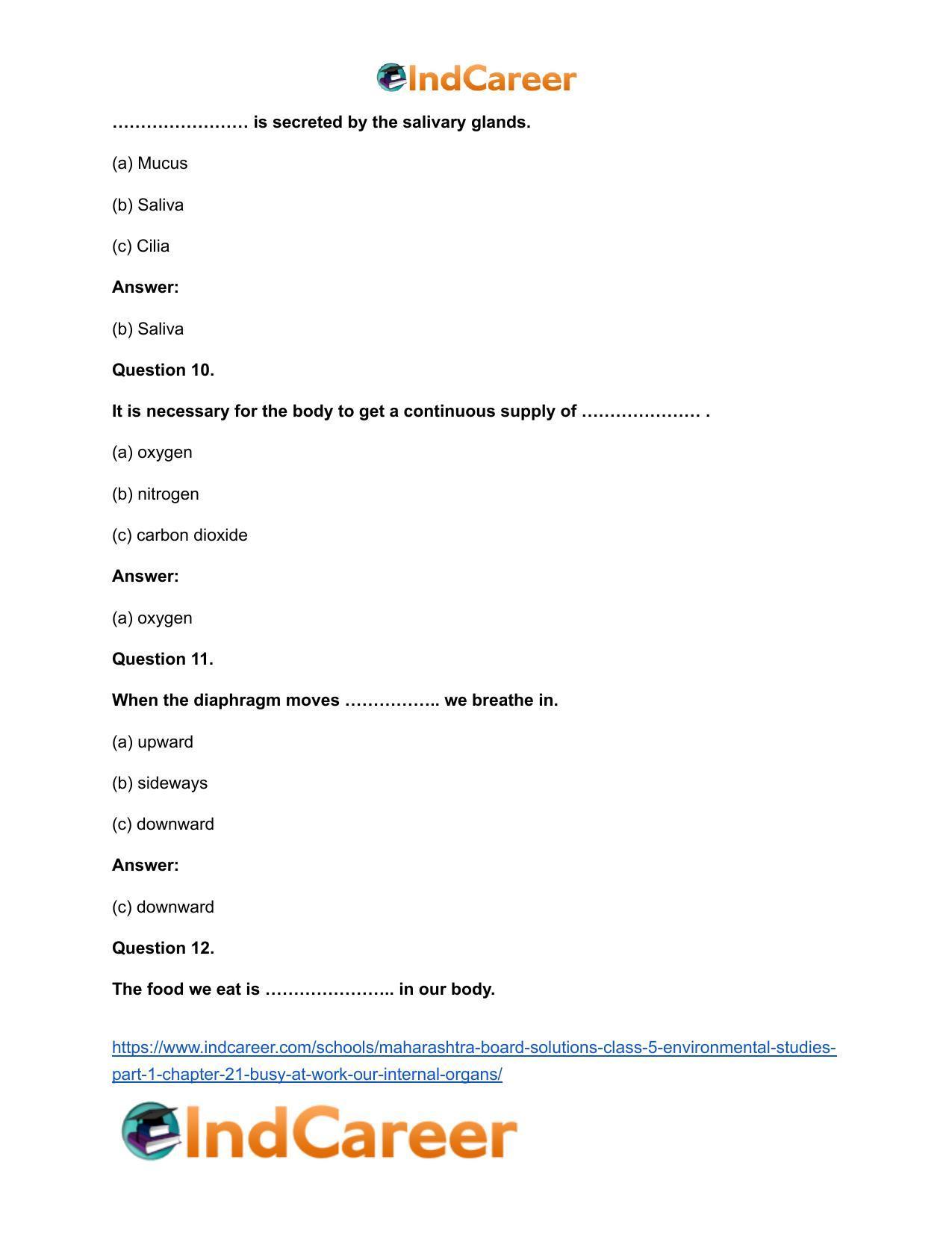 Maharashtra Board Solutions Class 5-Environmental Studies (Part 1): Chapter 21- Busy at Work - Our Internal Organs - Page 9