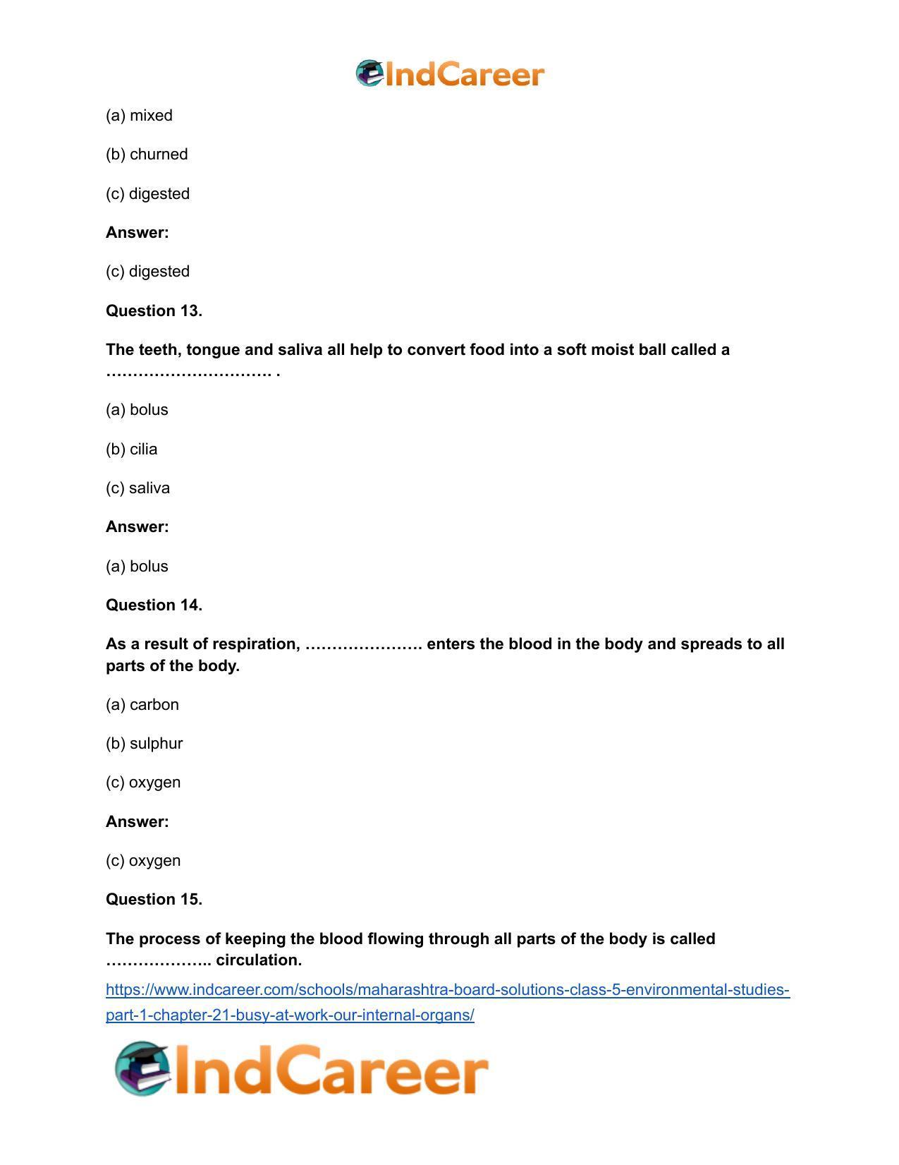 Maharashtra Board Solutions Class 5-Environmental Studies (Part 1): Chapter 21- Busy at Work - Our Internal Organs - Page 10