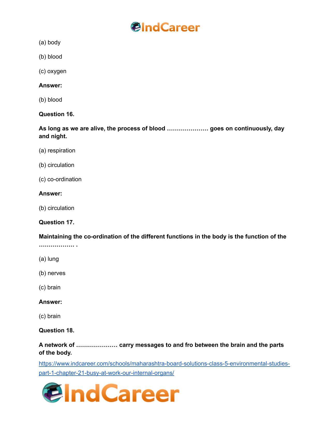 Maharashtra Board Solutions Class 5-Environmental Studies (Part 1): Chapter 21- Busy at Work - Our Internal Organs - Page 11